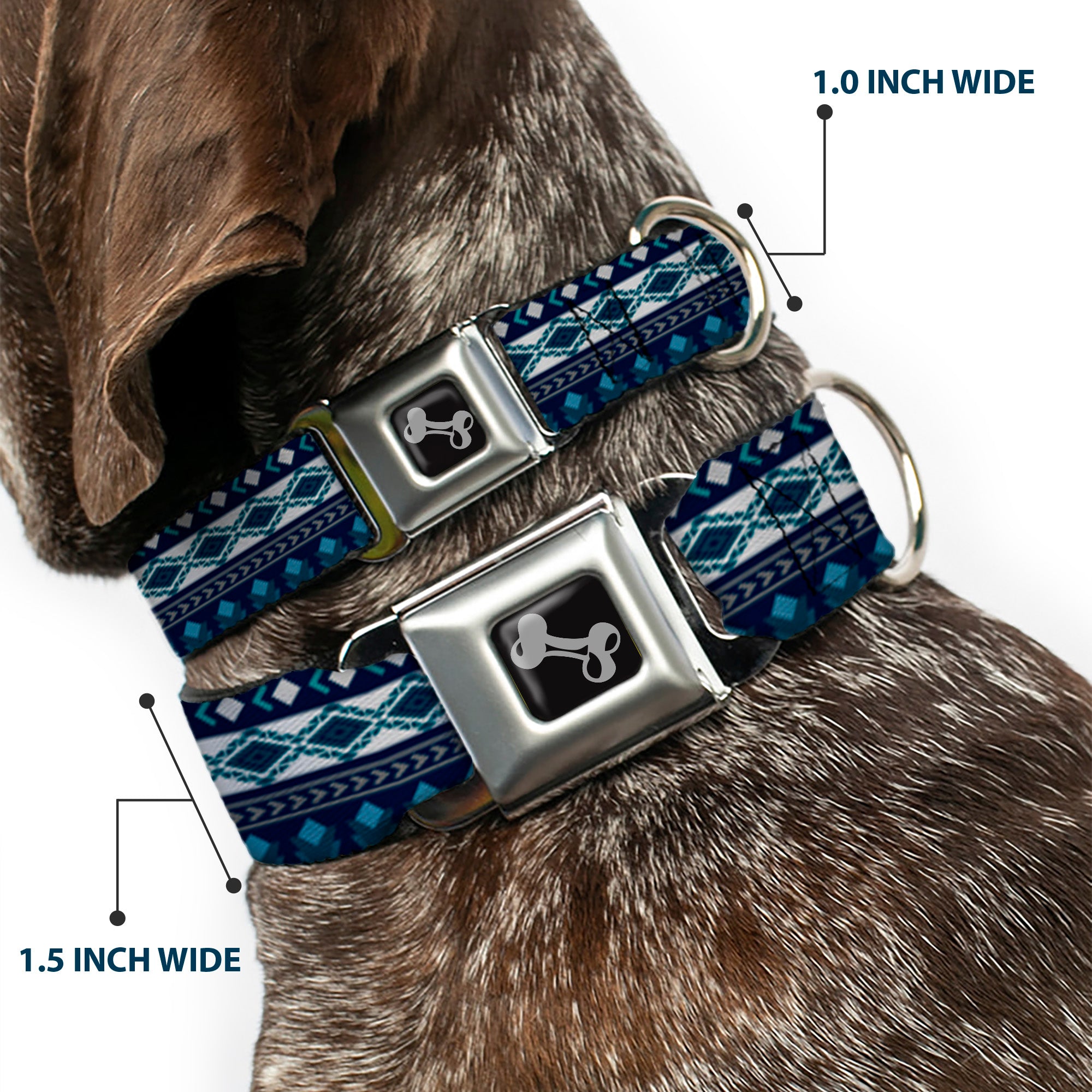 Dog Bone Seatbelt Buckle Collar - Aztec4 Blues/White/Gray Seatbelt Buckle Collars Buckle-Down
