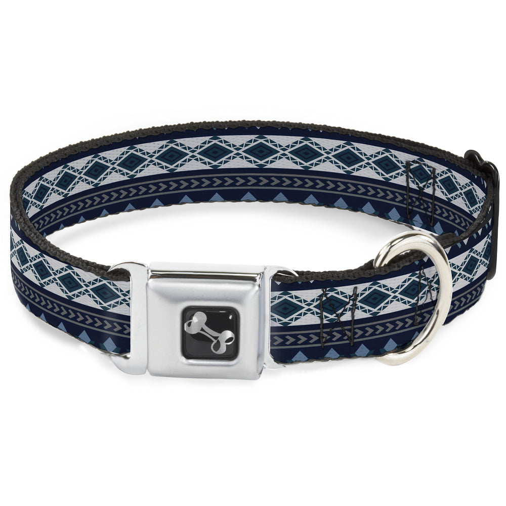 Dog Bone Seatbelt Buckle Collar - Aztec4 Blues/White/Gray Seatbelt Buckle Collars Buckle-Down