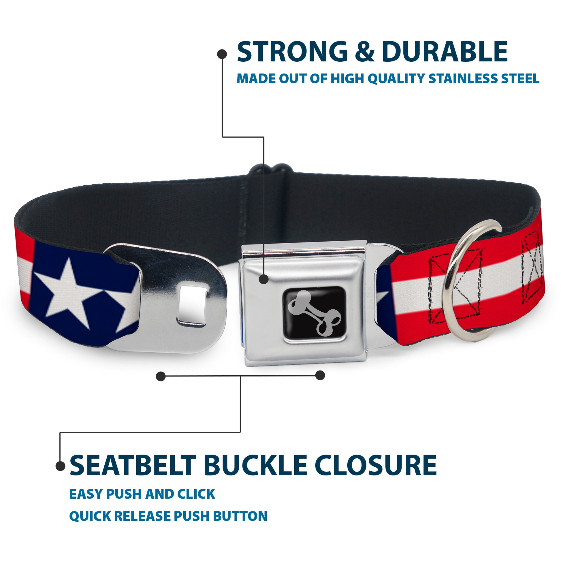 Dog Bone Seatbelt Buckle Collar - Americana Stars & Stripes Seatbelt Buckle Collars Buckle-Down