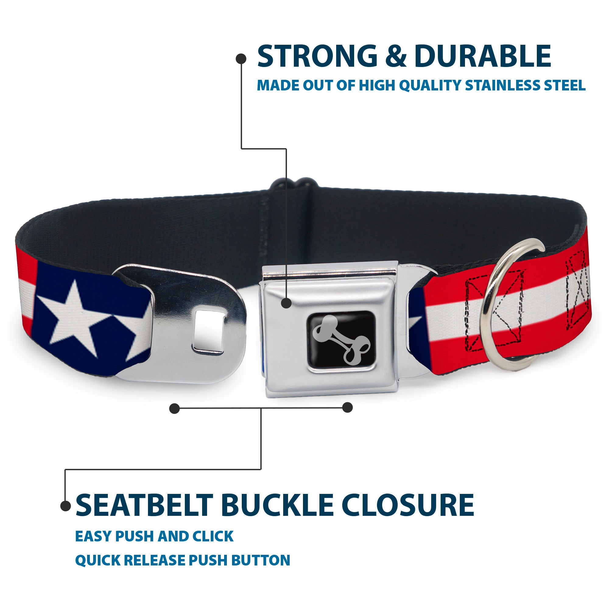 Dog Bone Seatbelt Buckle Collar - Americana Stars & Stripes Seatbelt Buckle Collars Buckle-Down
