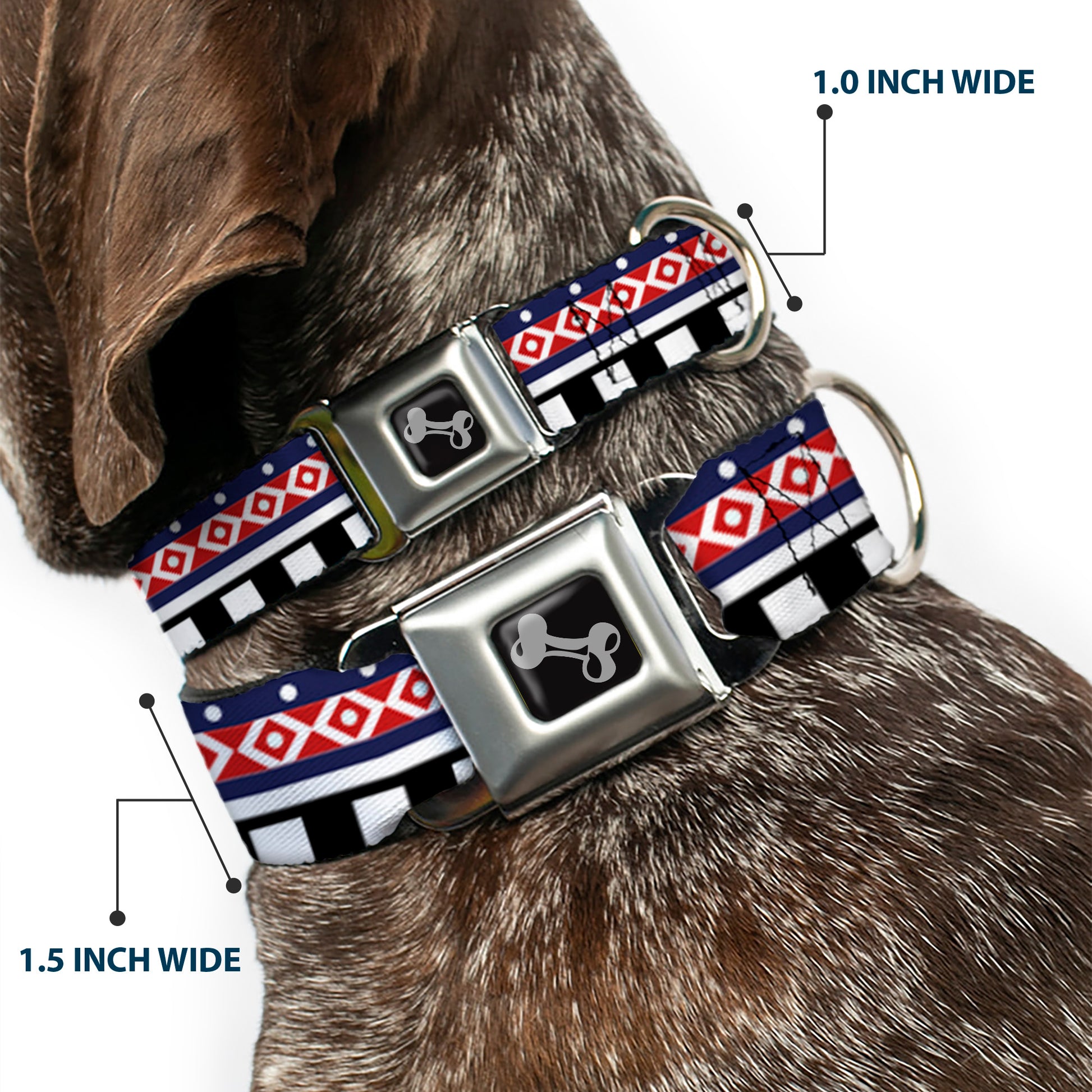 Dog Bone Seatbelt Buckle Collar - Aztec13 White/Navy/Red/Black Seatbelt Buckle Collars Buckle-Down