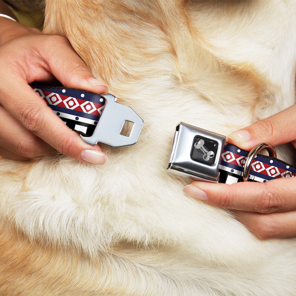 Dog Bone Seatbelt Buckle Collar - Aztec13 White/Navy/Red/Black Seatbelt Buckle Collars Buckle-Down