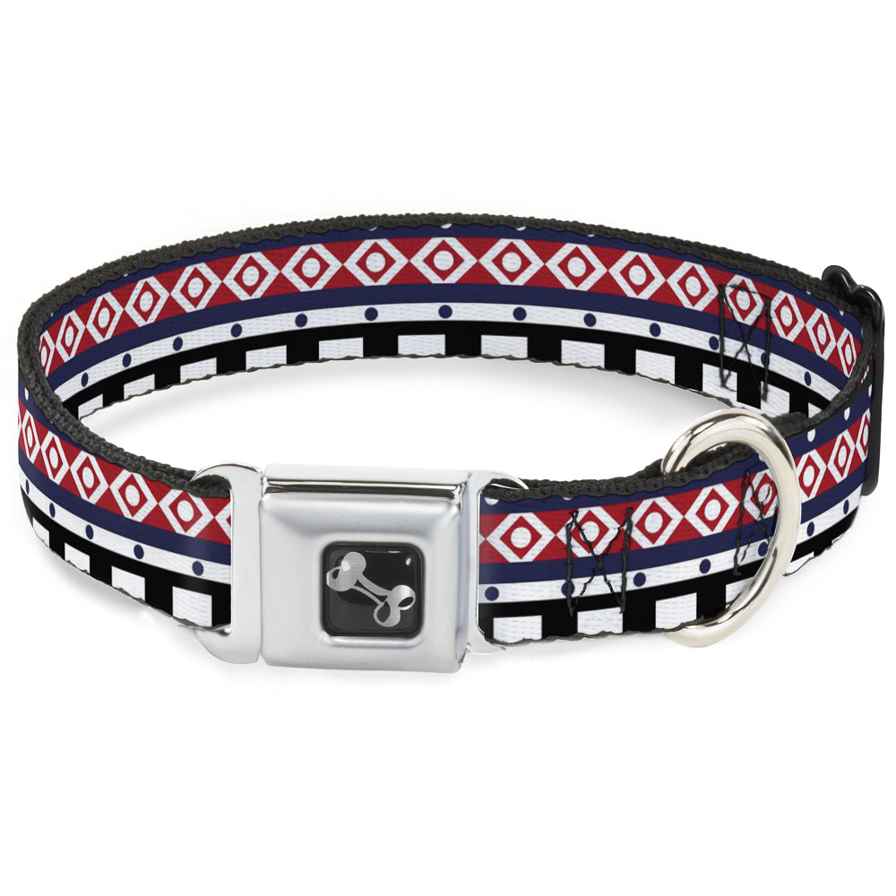 Dog Bone Seatbelt Buckle Collar - Aztec13 White/Navy/Red/Black Seatbelt Buckle Collars Buckle-Down