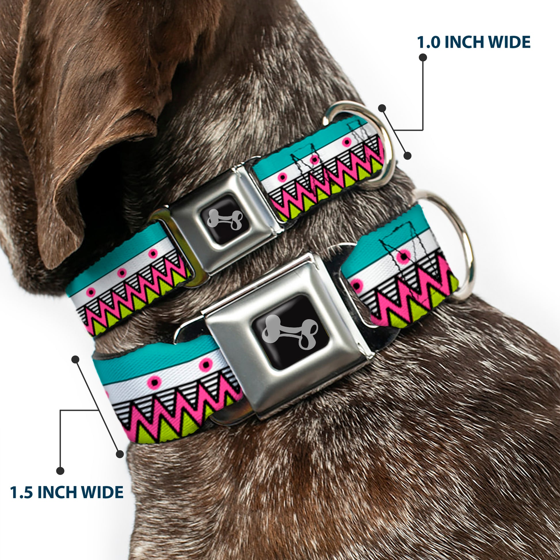 Dog Bone Seatbelt Buckle Collar - Aztec 14 Seafoam Green/White/Pink/Lime Green/Black Seatbelt Buckle Collars Buckle-Down