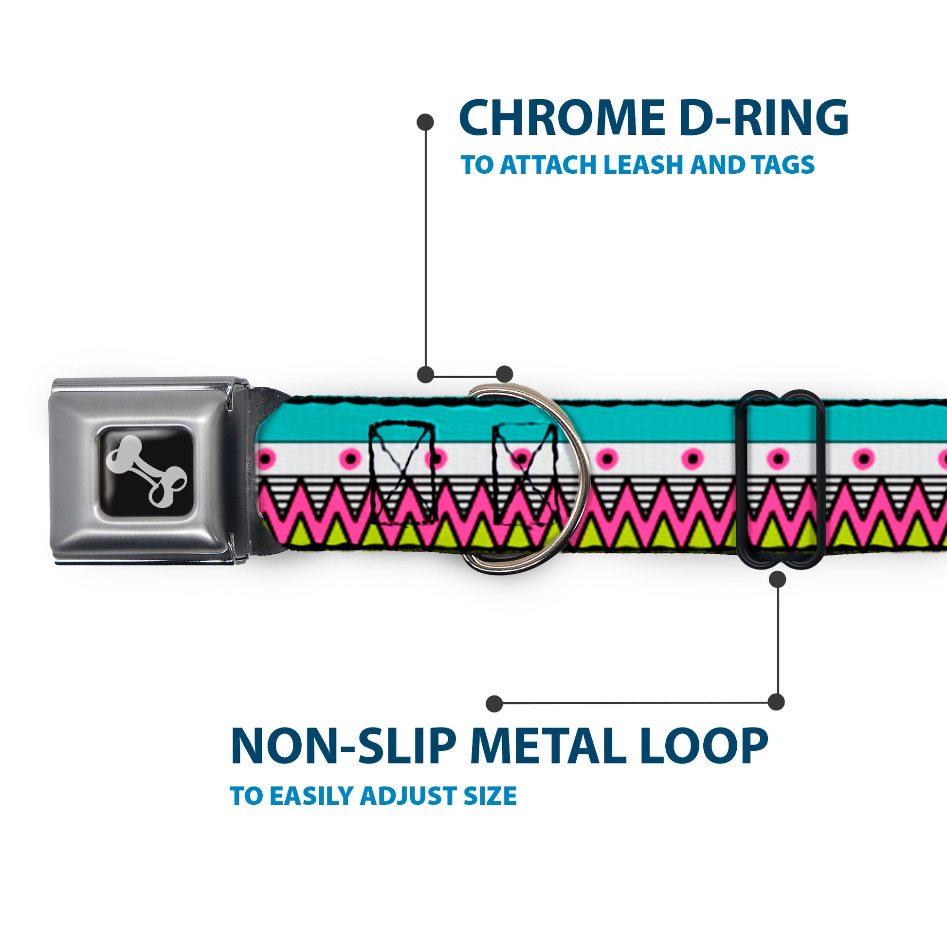 Dog Bone Seatbelt Buckle Collar - Aztec 14 Seafoam Green/White/Pink/Lime Green/Black Seatbelt Buckle Collars Buckle-Down