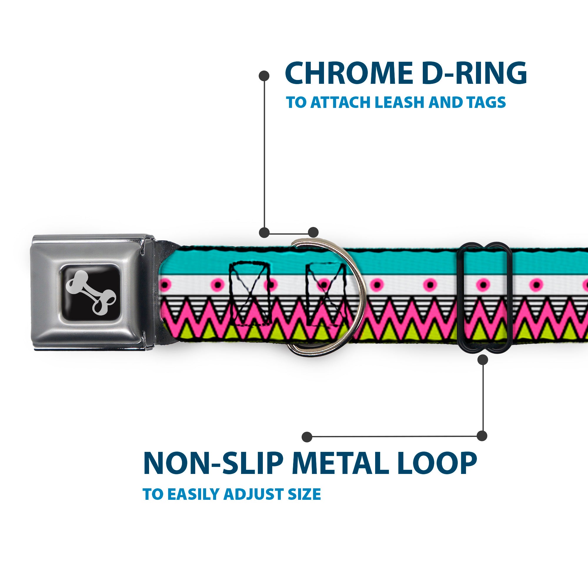 Dog Bone Seatbelt Buckle Collar - Aztec 14 Seafoam Green/White/Pink/Lime Green/Black Seatbelt Buckle Collars Buckle-Down