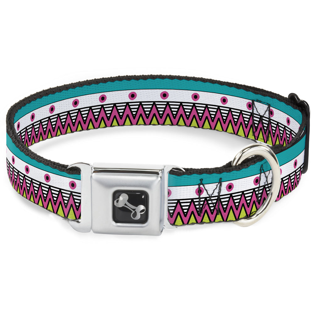 Dog Bone Seatbelt Buckle Collar - Aztec 14 Seafoam Green/White/Pink/Lime Green/Black Seatbelt Buckle Collars Buckle-Down