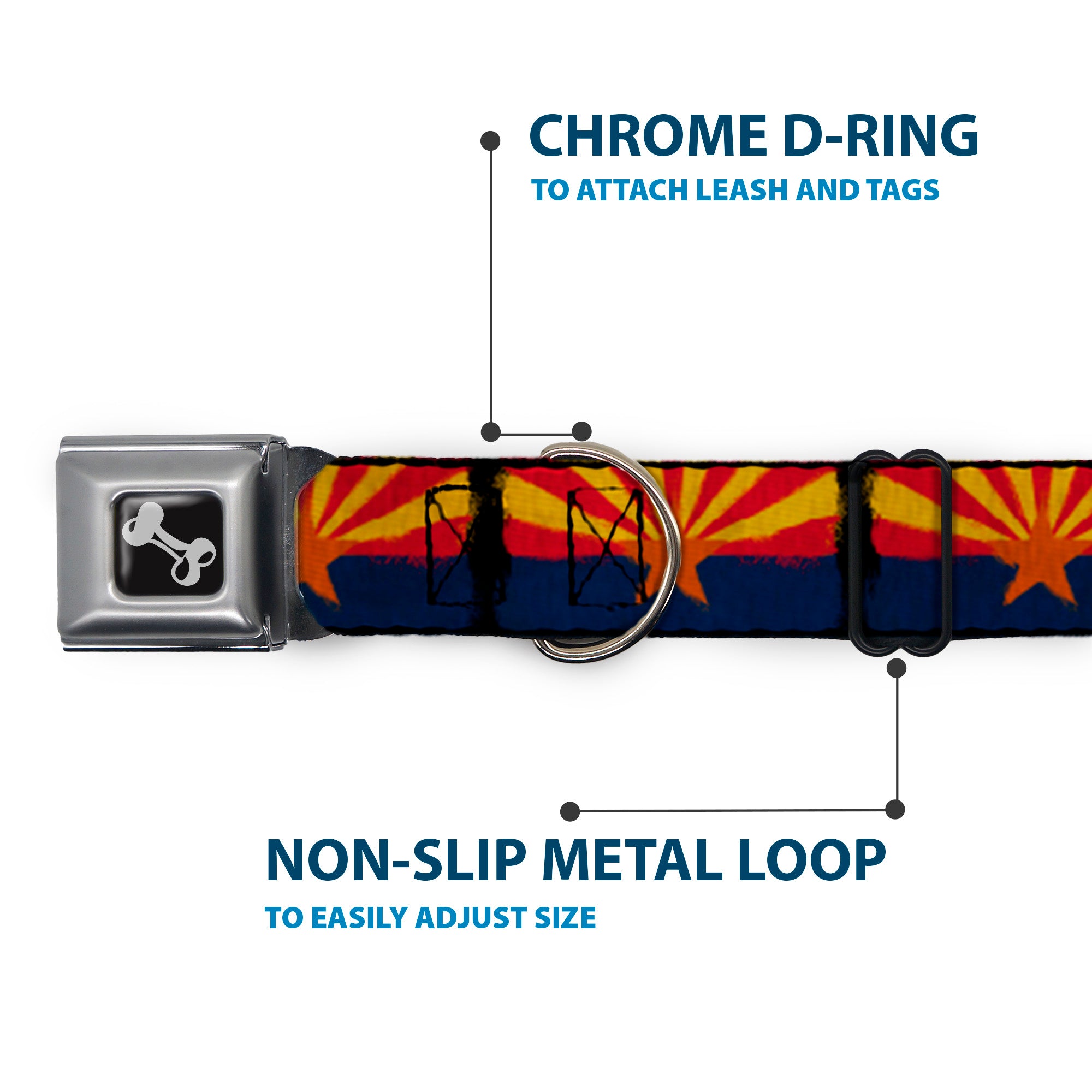 Dog Bone Seatbelt Buckle Collar - Arizona Flag Distressed Painting Seatbelt Buckle Collars Buckle-Down