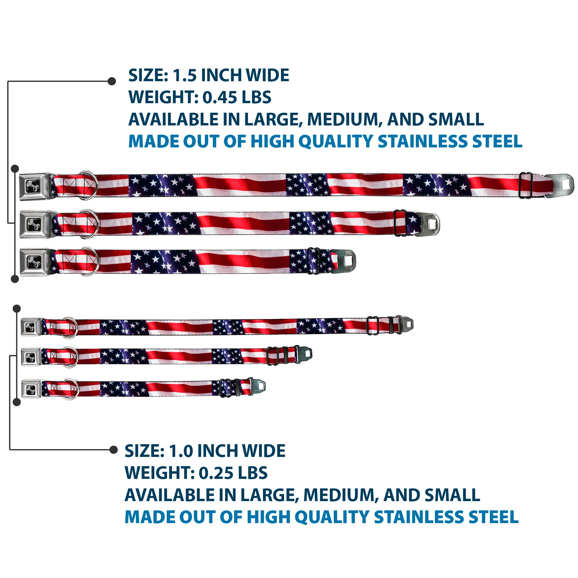 Dog Bone Seatbelt Buckle Collar - American Flag Vivid CLOSE-UP Seatbelt Buckle Collars Buckle-Down