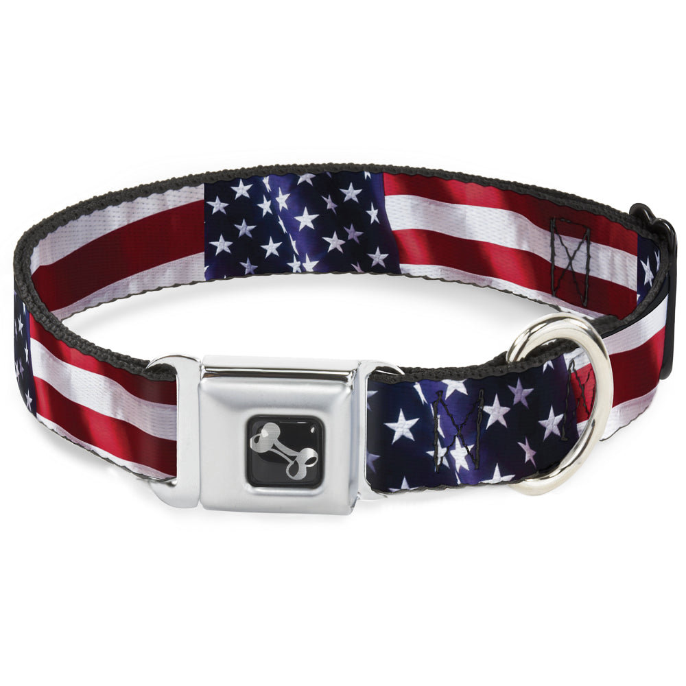 Dog Bone Seatbelt Buckle Collar - American Flag Vivid CLOSE-UP Seatbelt Buckle Collars Buckle-Down