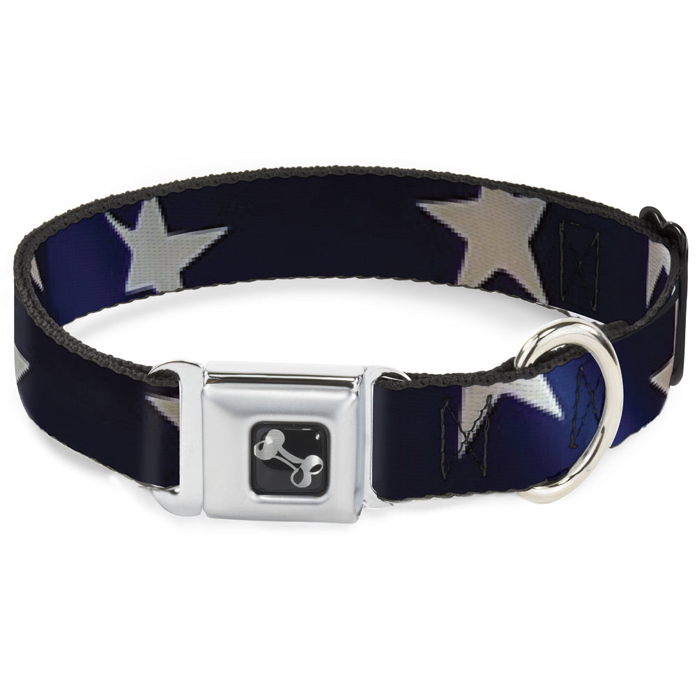 Dog Bone Seatbelt Buckle Collar - American Flag Vivid Stars CLOSE-UP Blue/White Seatbelt Buckle Collars Buckle-Down