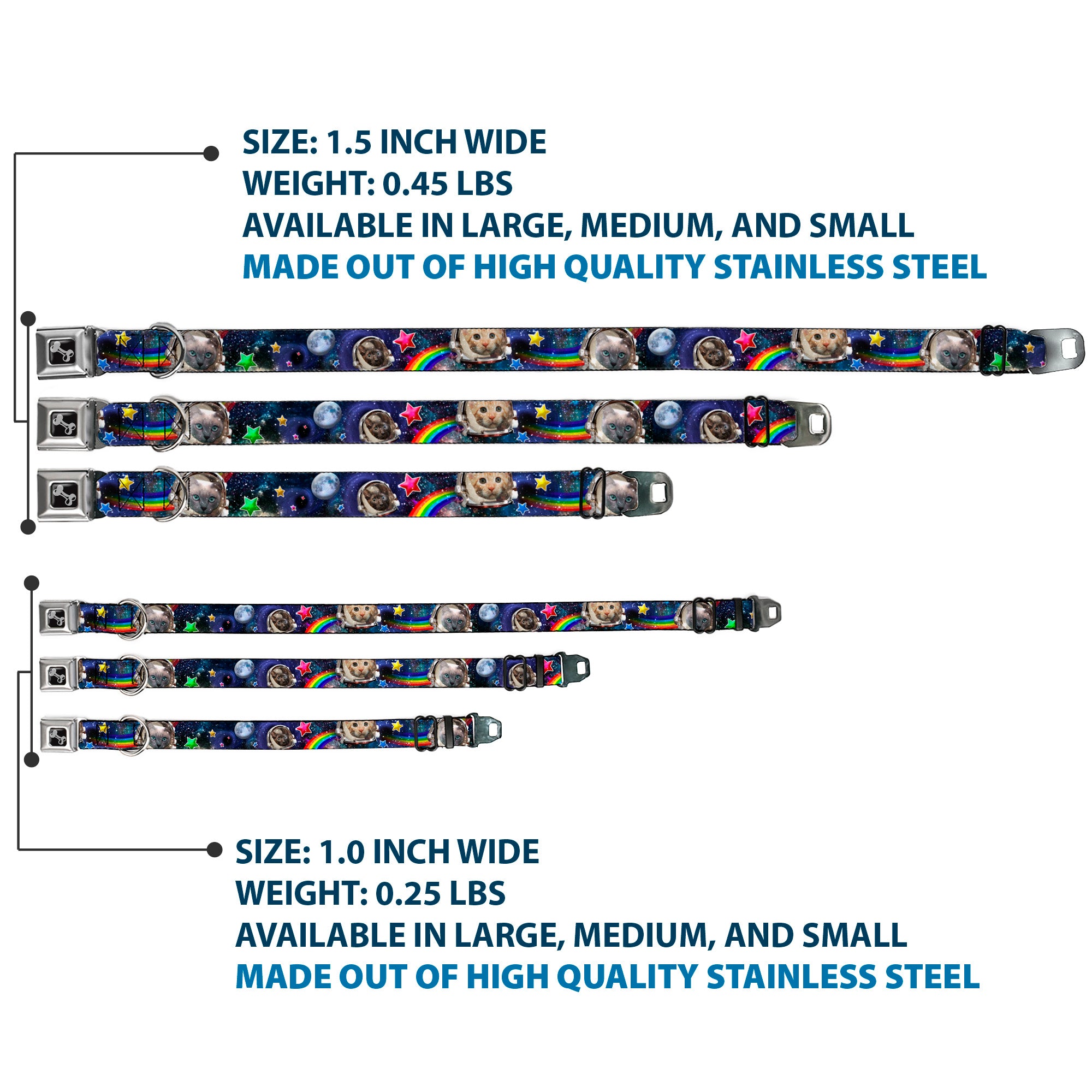 Dog Bone Seatbelt Buckle Collar - Astronaut Cats in Space/Rainbows/Stars Seatbelt Buckle Collars Buckle-Down