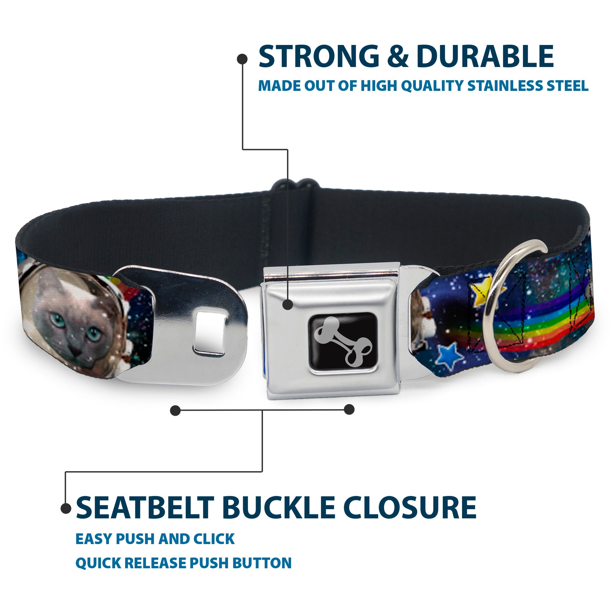 Dog Bone Seatbelt Buckle Collar - Astronaut Cats in Space/Rainbows/Stars Seatbelt Buckle Collars Buckle-Down