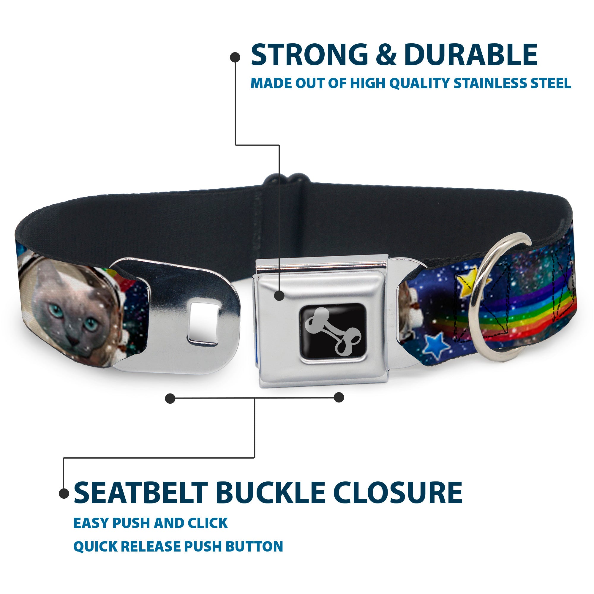 Dog Bone Seatbelt Buckle Collar - Astronaut Cats in Space/Rainbows/Stars Seatbelt Buckle Collars Buckle-Down