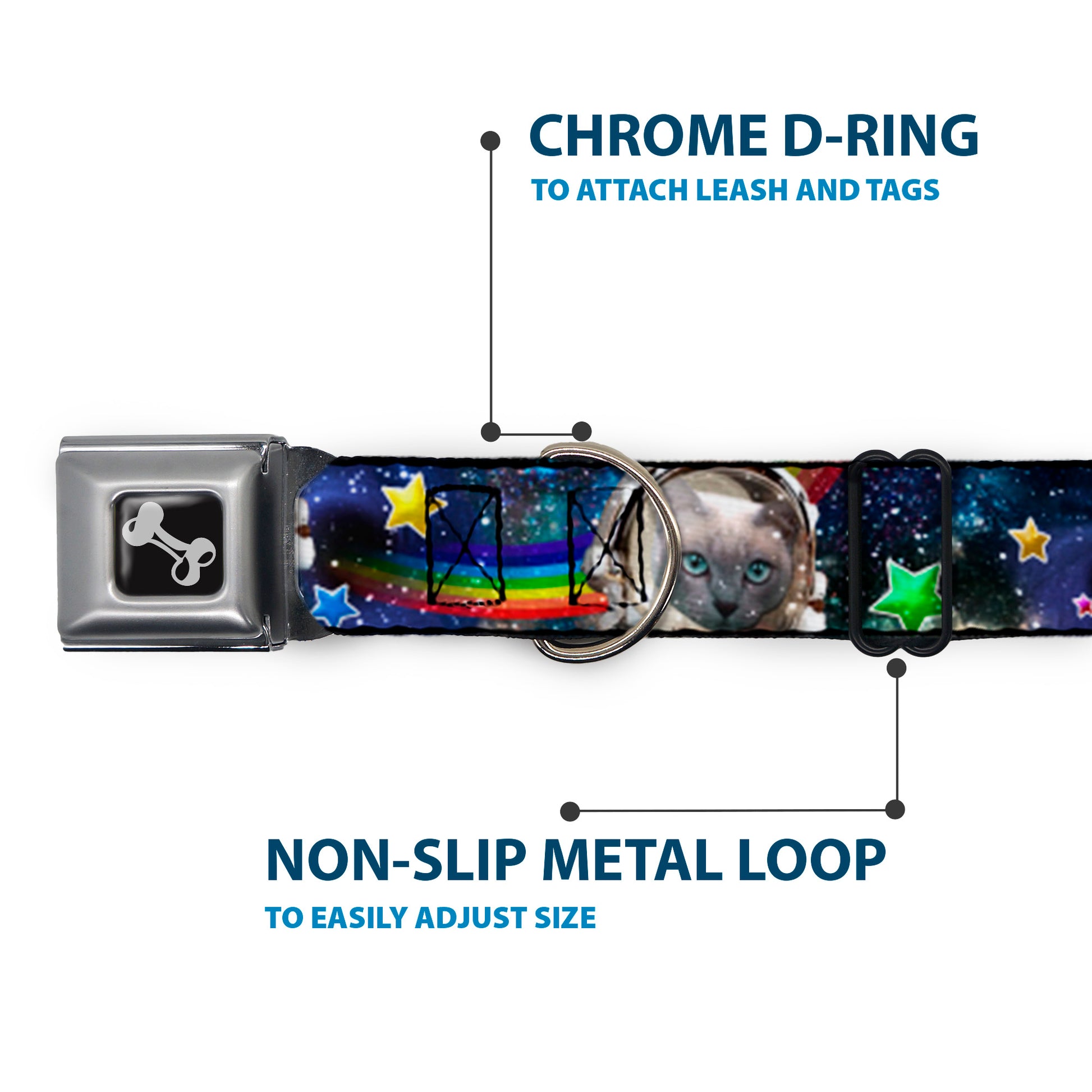 Dog Bone Seatbelt Buckle Collar - Astronaut Cats in Space/Rainbows/Stars Seatbelt Buckle Collars Buckle-Down