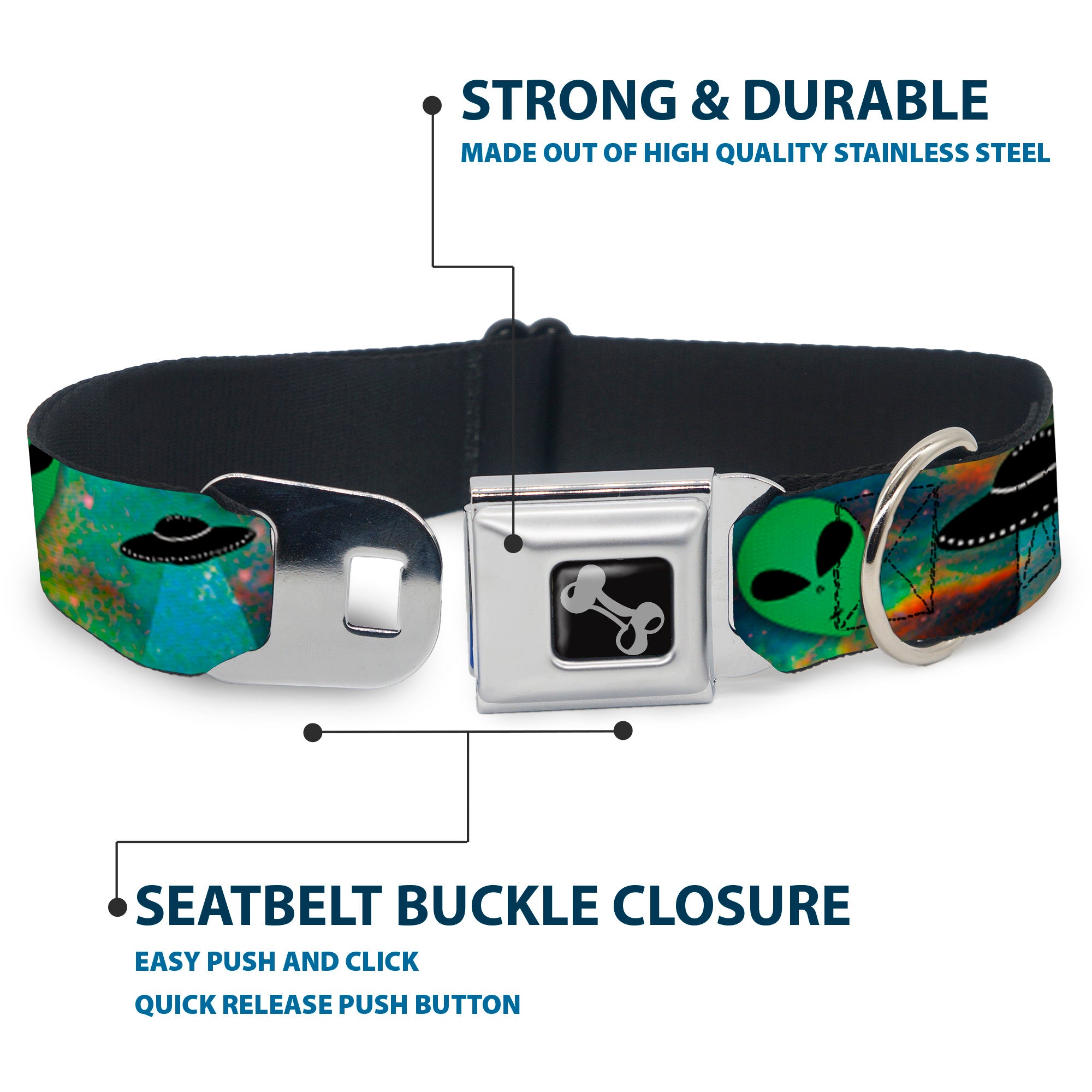 Dog Bone Seatbelt Buckle Collar - Aliens & UFO's Galaxy/Green/Black/White Seatbelt Buckle Collars Buckle-Down