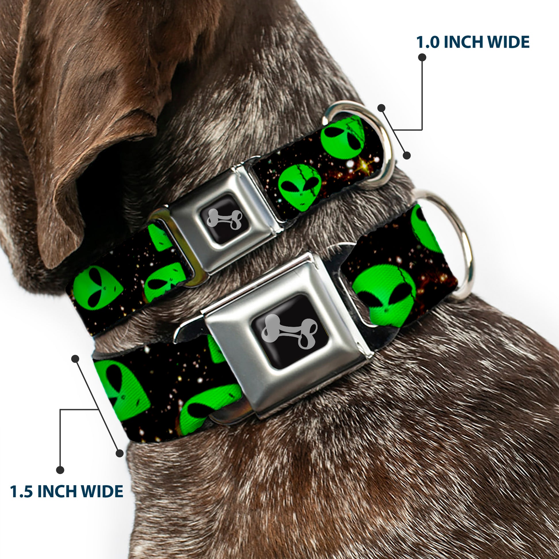 Dog Bone Seatbelt Buckle Collar - Aliens Head Scattered Galaxy2/Green/Black Seatbelt Buckle Collars Buckle-Down