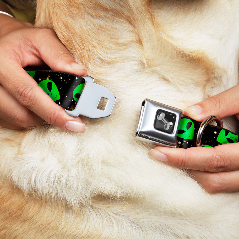 Dog Bone Seatbelt Buckle Collar - Aliens Head Scattered Galaxy2/Green/Black Seatbelt Buckle Collars Buckle-Down