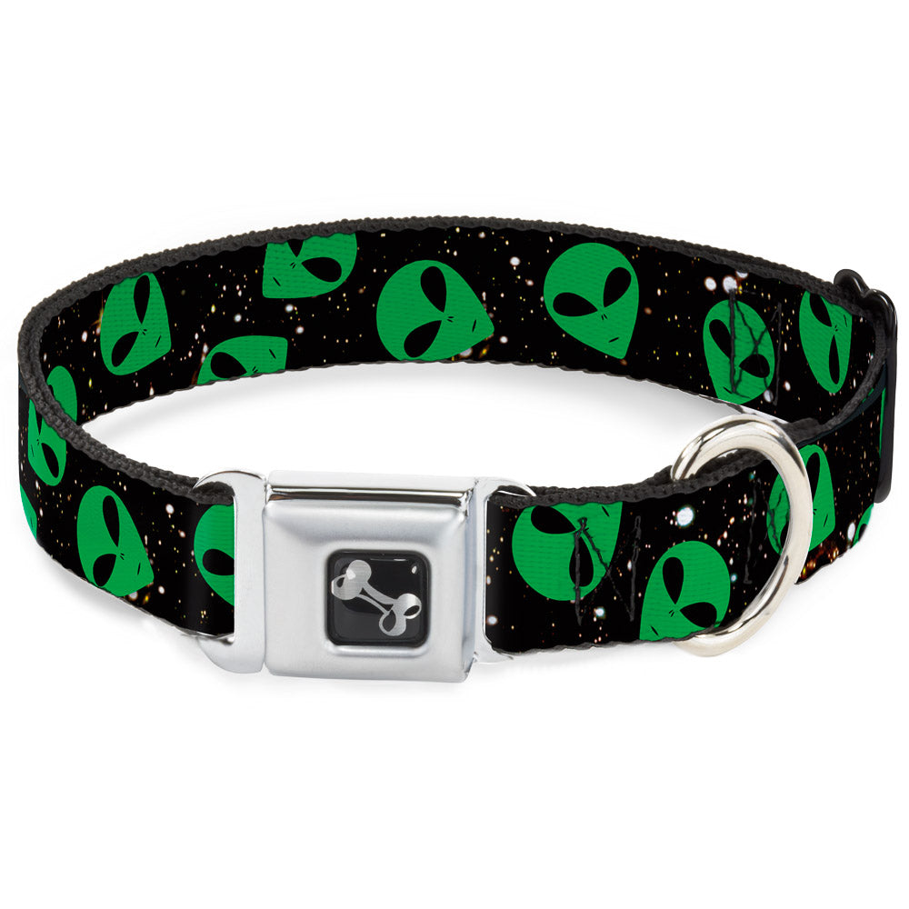 Dog Bone Seatbelt Buckle Collar - Aliens Head Scattered Galaxy2/Green/Black Seatbelt Buckle Collars Buckle-Down