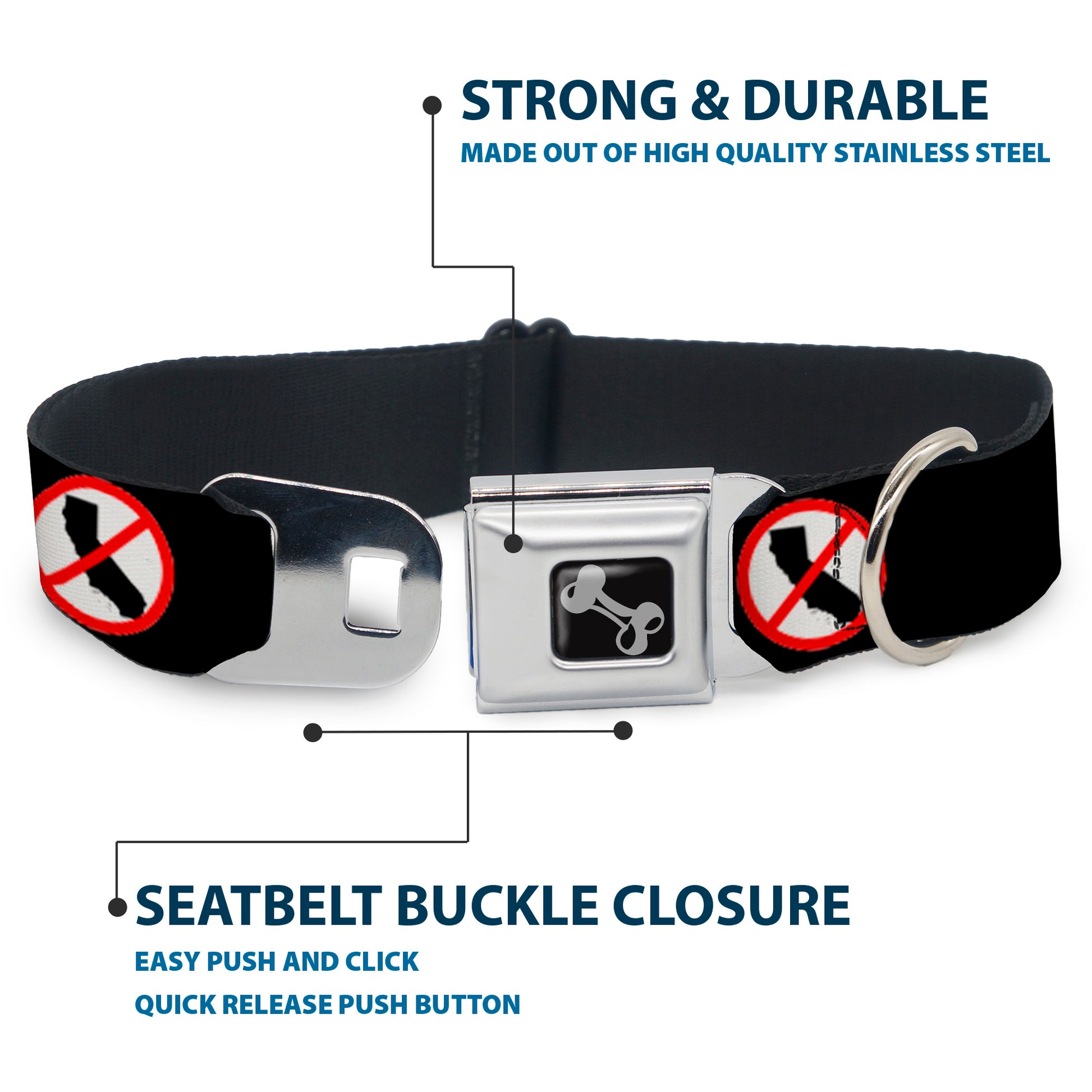 Dog Bone Seatbelt Buckle Collar - Anti-California Logo Black/Red/White Seatbelt Buckle Collars Buckle-Down
