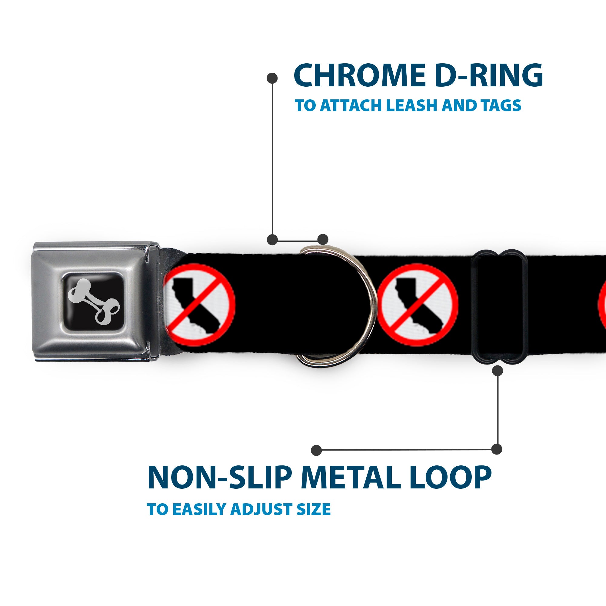 Dog Bone Seatbelt Buckle Collar - Anti-California Logo Black/Red/White Seatbelt Buckle Collars Buckle-Down