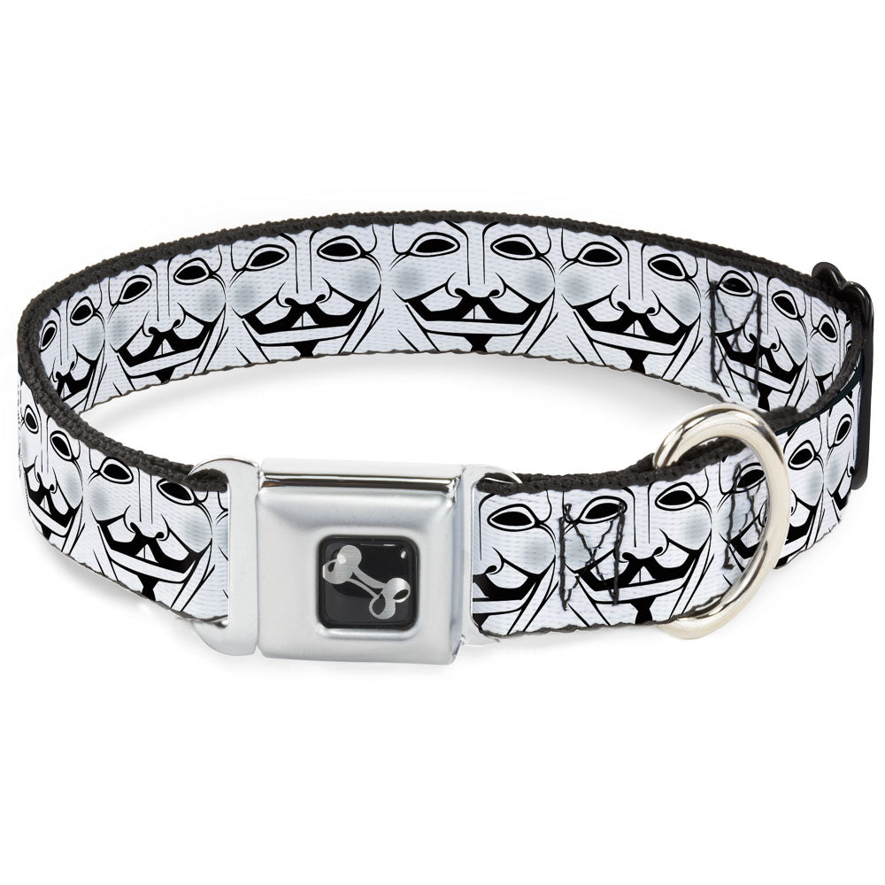 Dog Bone Seatbelt Buckle Collar - Anonymous Face CLOSE-UP Repeat White/Black/Gray Seatbelt Buckle Collars Buckle-Down