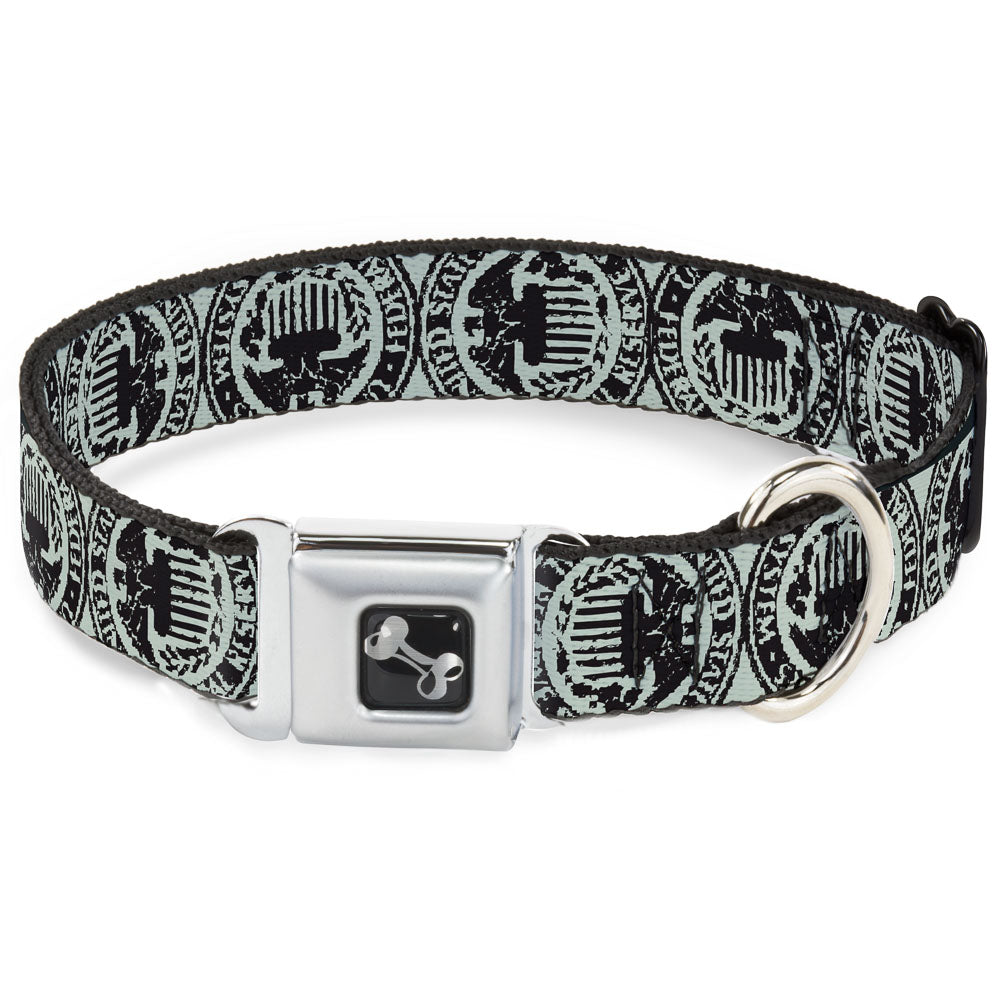 Dog Bone Seatbelt Buckle Collar - Americana Federal Reserve Seal Weathered Gray/Black Seatbelt Buckle Collars Buckle-Down