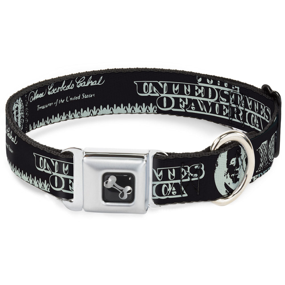 Dog Bone Seatbelt Buckle Collar - Americana One Hundred Dollar Bill Elements Black/Gray Seatbelt Buckle Collars Buckle-Down
