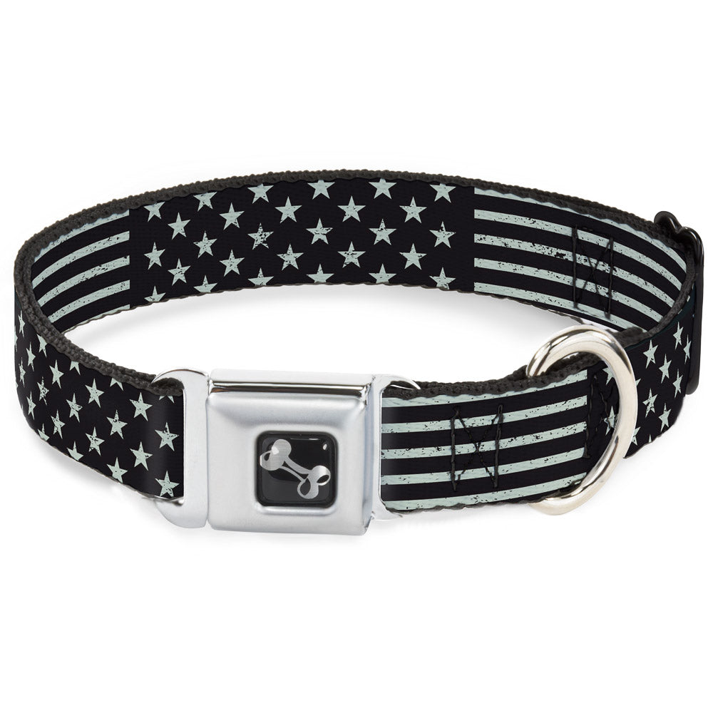 Dog Bone Seatbelt Buckle Collar - Americana Stars & Stripes2 Weathered Black/Gray Seatbelt Buckle Collars Buckle-Down