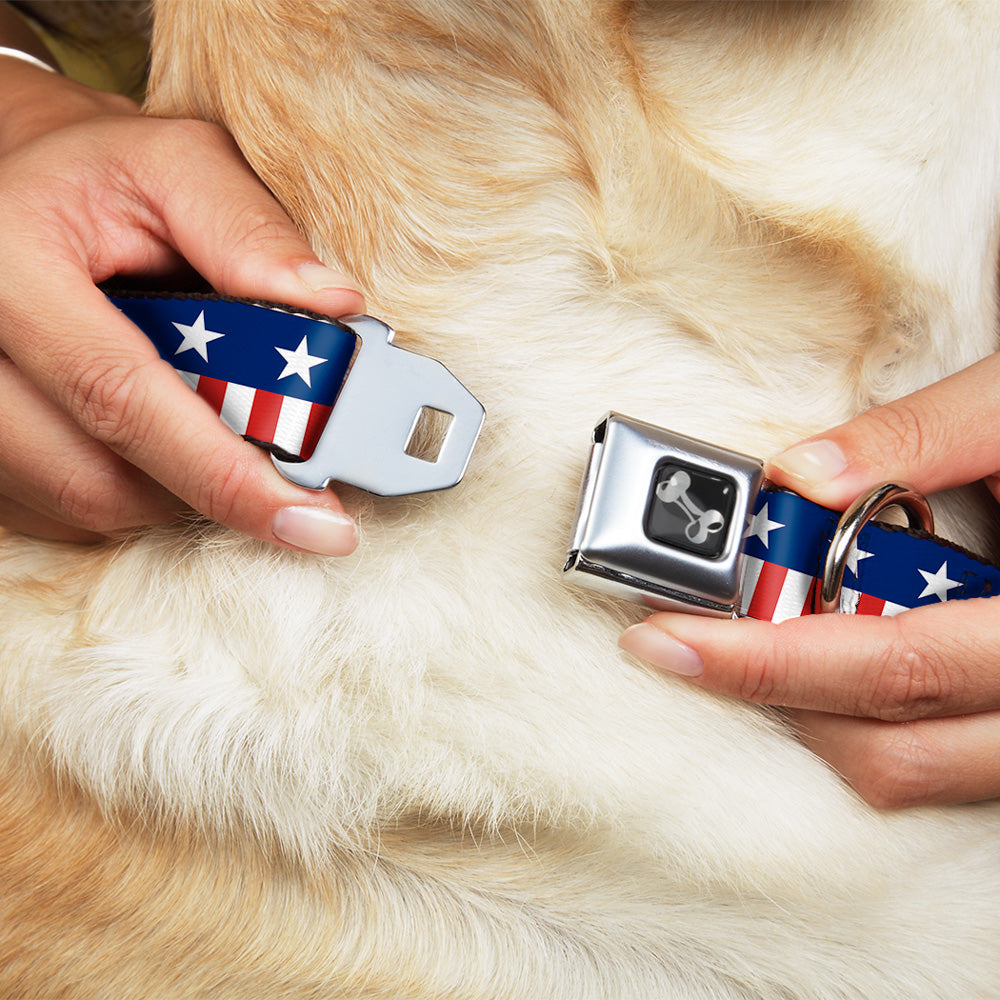 Dog Bone Seatbelt Buckle Collar - Americana Stars & Stripes2 Blue/White/Red/White Seatbelt Buckle Collars Buckle-Down