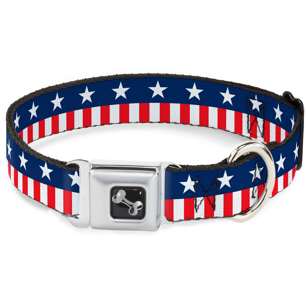 Dog Bone Seatbelt Buckle Collar - Americana Stars & Stripes2 Blue/White/Red/White Seatbelt Buckle Collars Buckle-Down
