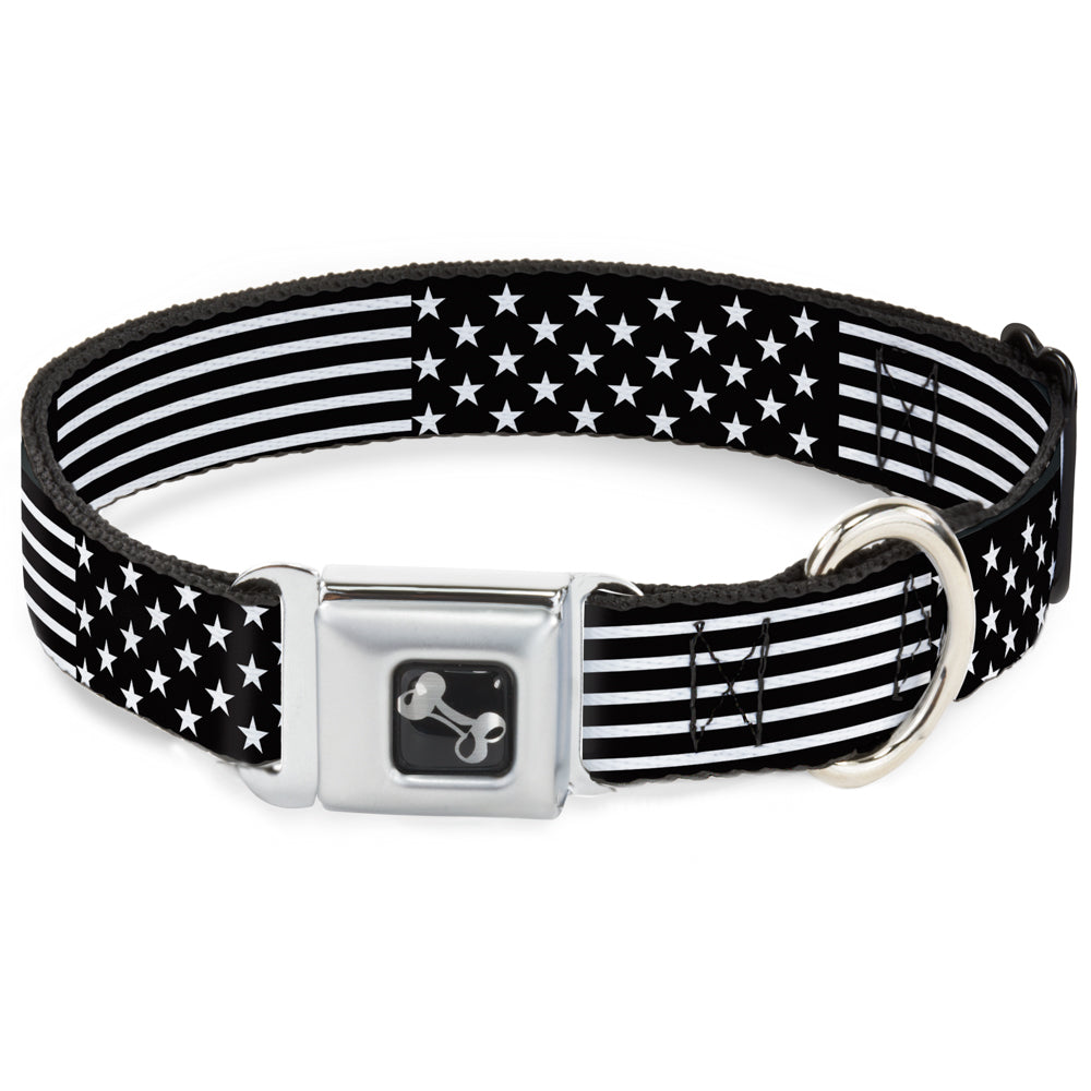 Dog Bone Seatbelt Buckle Collar - Americana Stars & Stripes2 Black/White Seatbelt Buckle Collars Buckle-Down