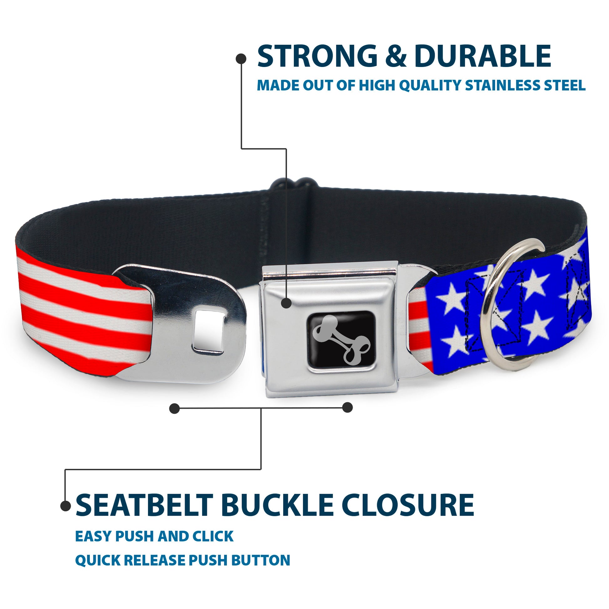 Dog Bone Seatbelt Buckle Collar - Americana Stars & Stripes2 Red/White/Blue Seatbelt Buckle Collars Buckle-Down