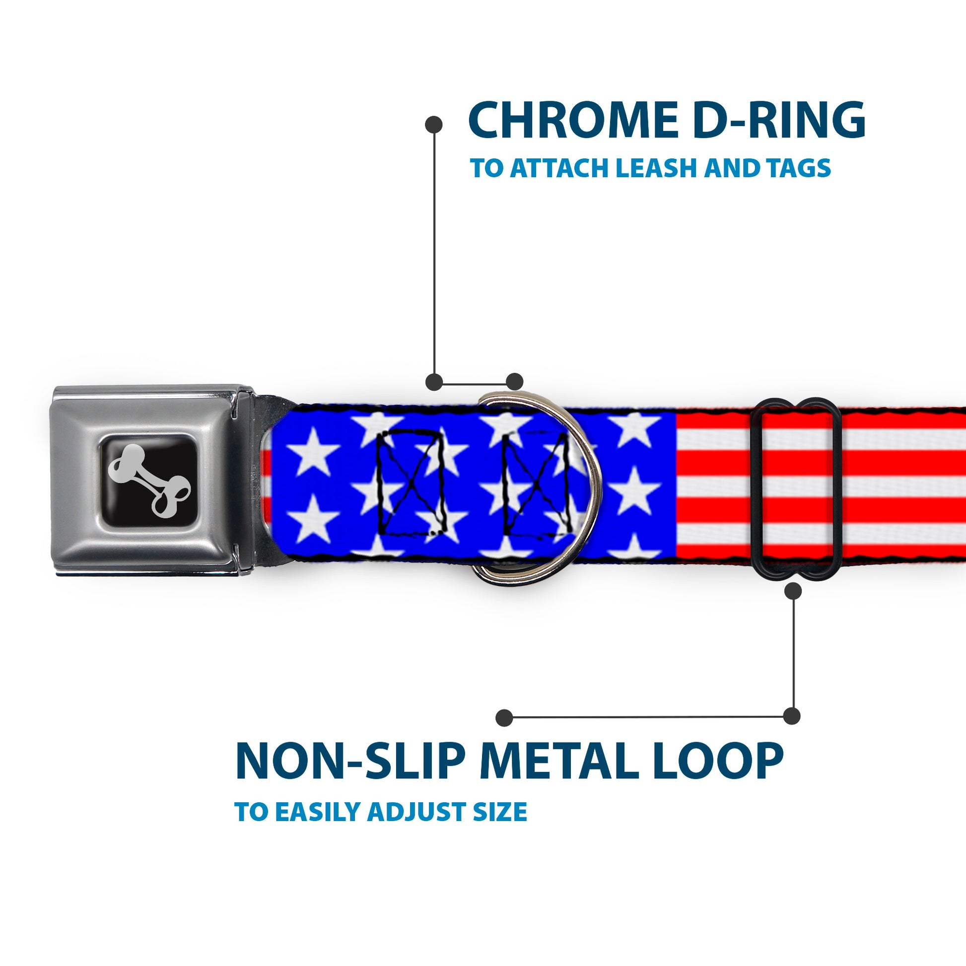 Dog Bone Seatbelt Buckle Collar - Americana Stars & Stripes2 Red/White/Blue Seatbelt Buckle Collars Buckle-Down