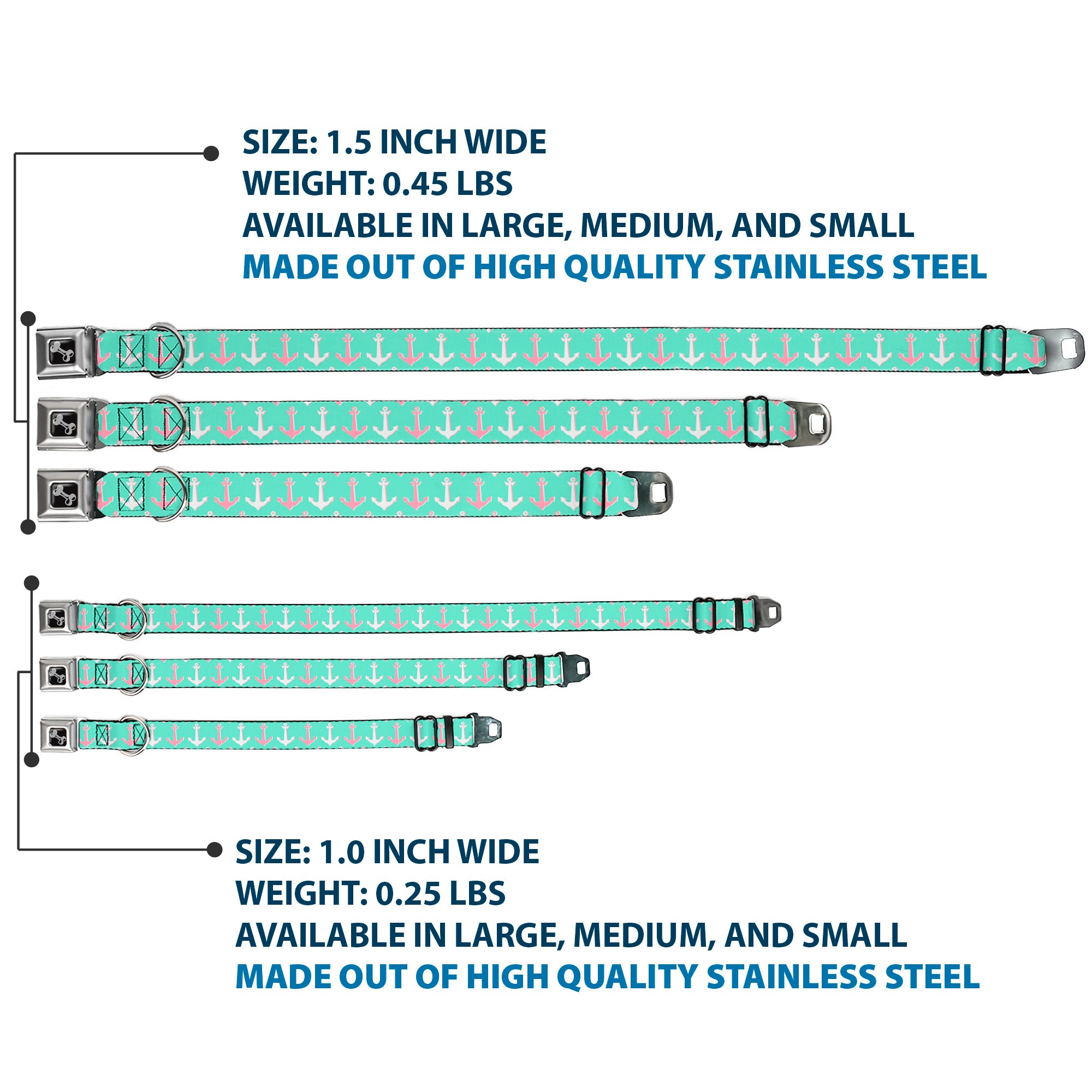 Dog Bone Seatbelt Buckle Collar - Anchor2 CLOSE-UP Green/Pink/White Seatbelt Buckle Collars Buckle-Down