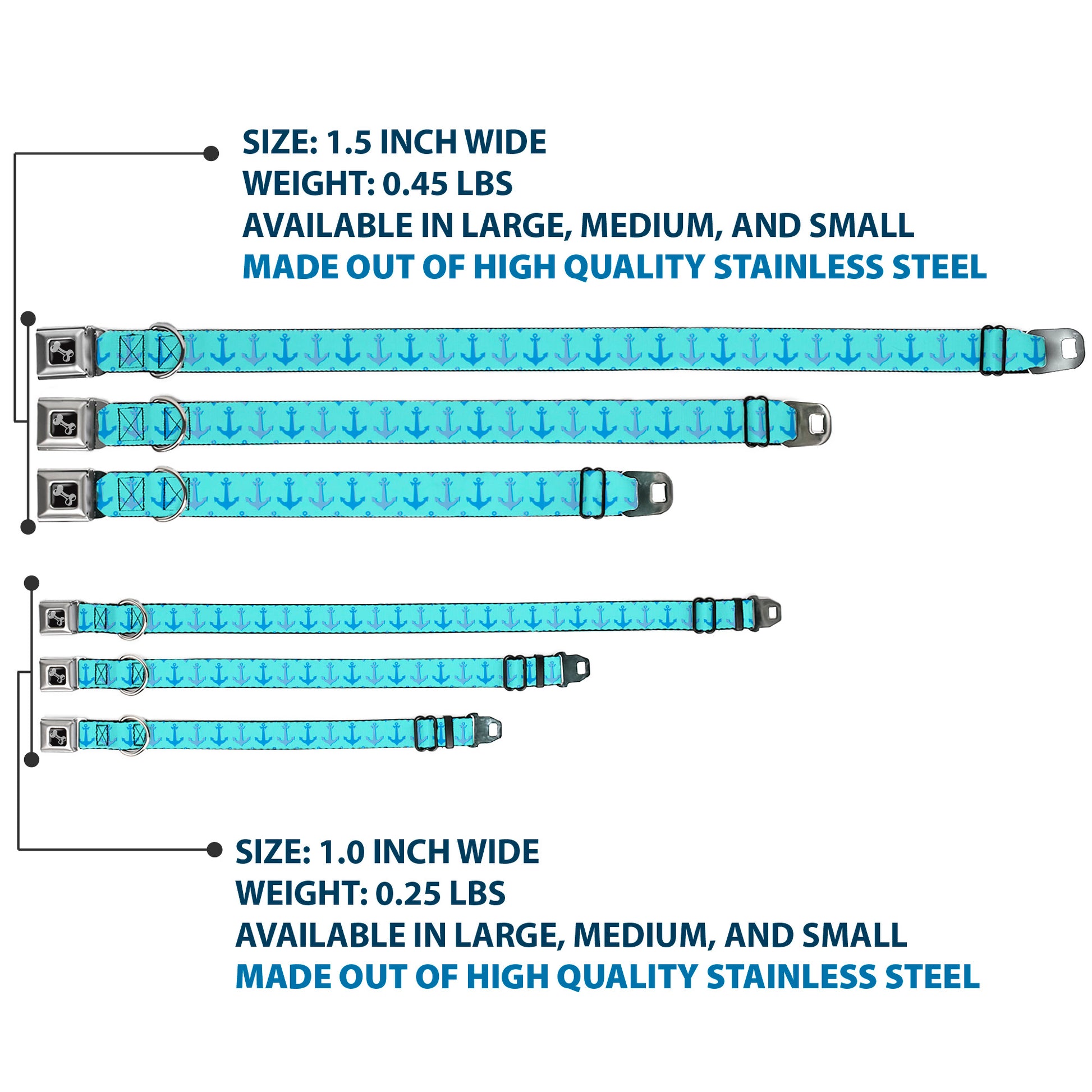 Dog Bone Seatbelt Buckle Collar - Anchor2 CLOSE-UP Turquoise/Blues Seatbelt Buckle Collars Buckle-Down