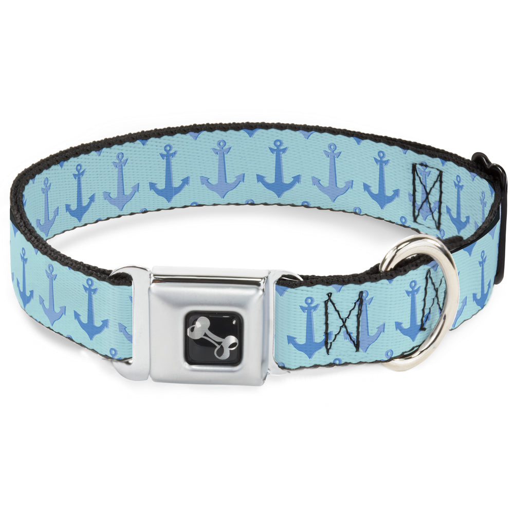 Dog Bone Seatbelt Buckle Collar - Anchor2 CLOSE-UP Turquoise/Blues Seatbelt Buckle Collars Buckle-Down