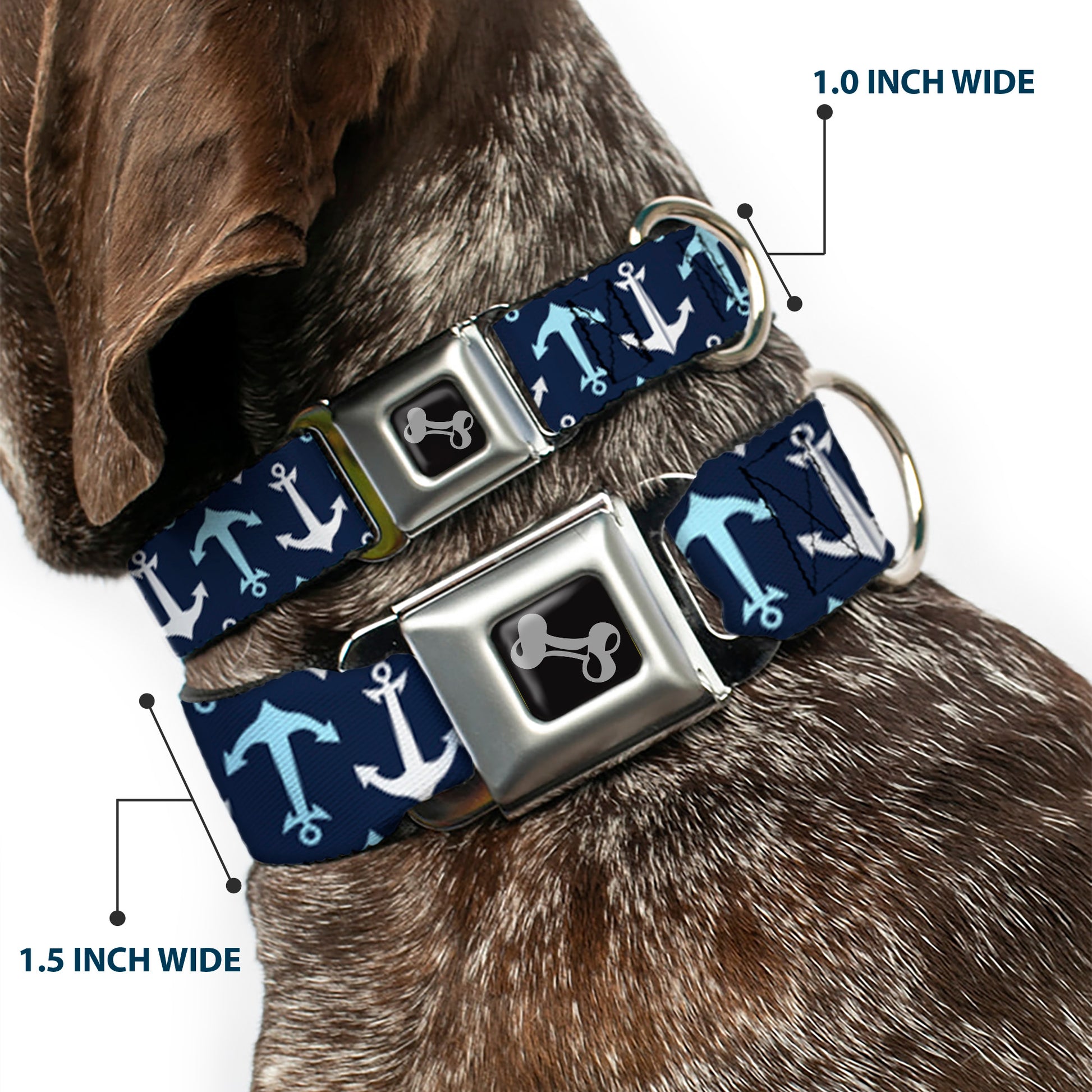 Dog Bone Seatbelt Buckle Collar - Anchor2 Flip CLOSE-UP Navy/Baby Blue/White Seatbelt Buckle Collars Buckle-Down