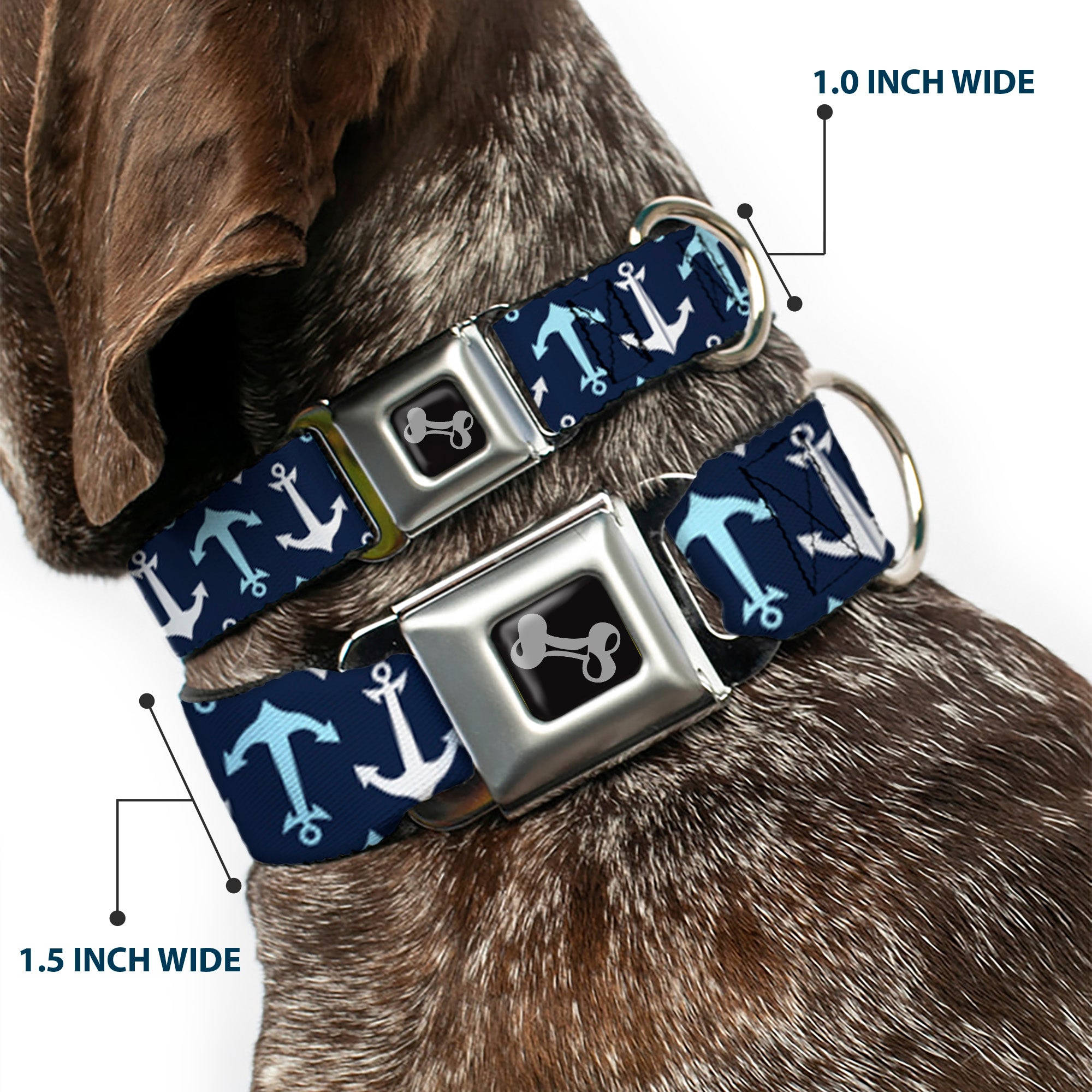 Dog Bone Seatbelt Buckle Collar - Anchor2 Flip CLOSE-UP Navy/Baby Blue/White Seatbelt Buckle Collars Buckle-Down