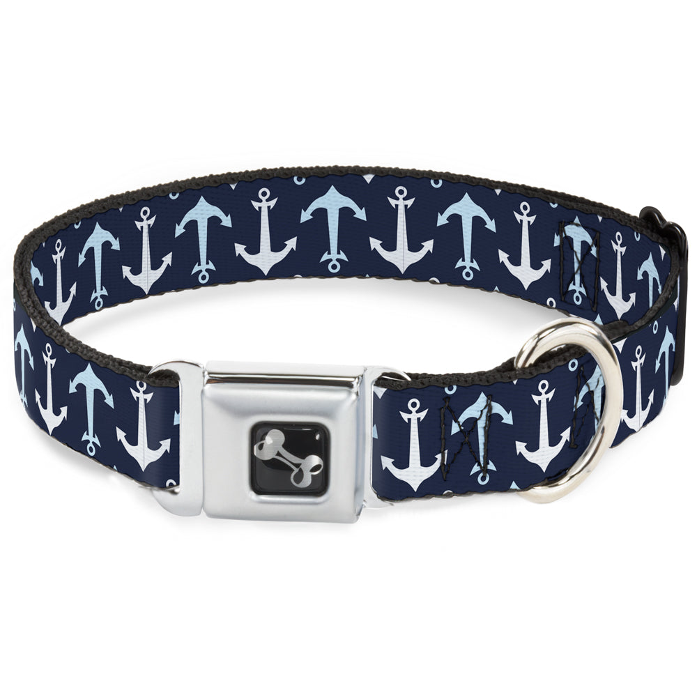 Dog Bone Seatbelt Buckle Collar - Anchor2 Flip CLOSE-UP Navy/Baby Blue/White Seatbelt Buckle Collars Buckle-Down