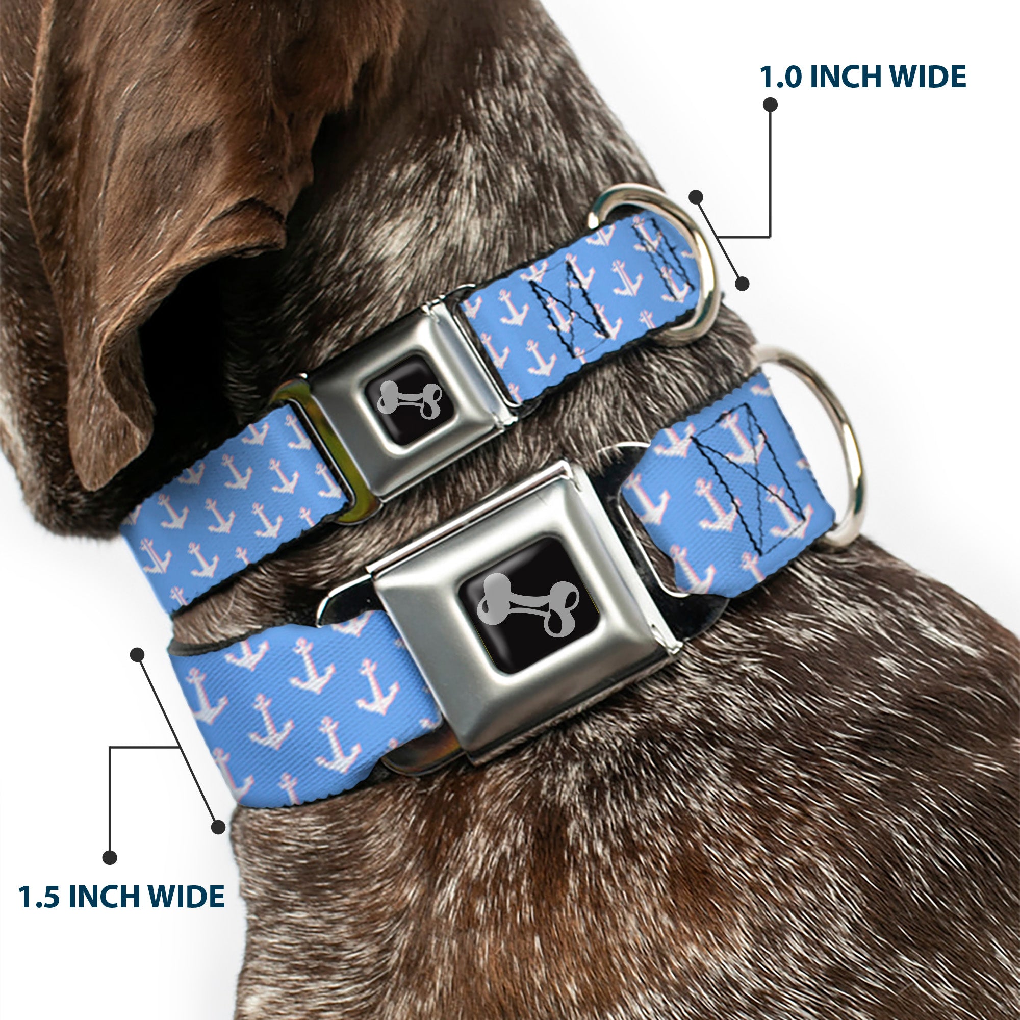 Dog Bone Seatbelt Buckle Collar - Anchor2 Monogram Baby Blue/Baby Pink/White Seatbelt Buckle Collars Buckle-Down