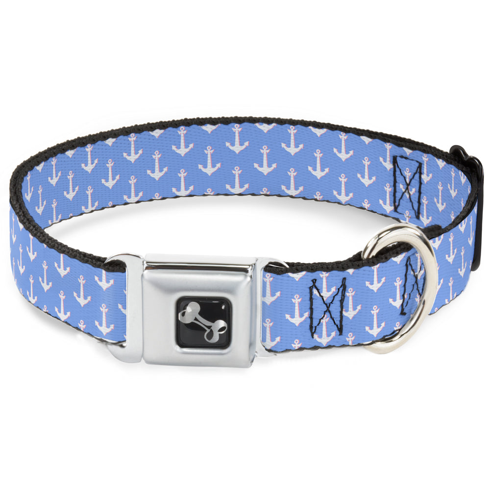 Dog Bone Seatbelt Buckle Collar - Anchor2 Monogram Baby Blue/Baby Pink/White Seatbelt Buckle Collars Buckle-Down