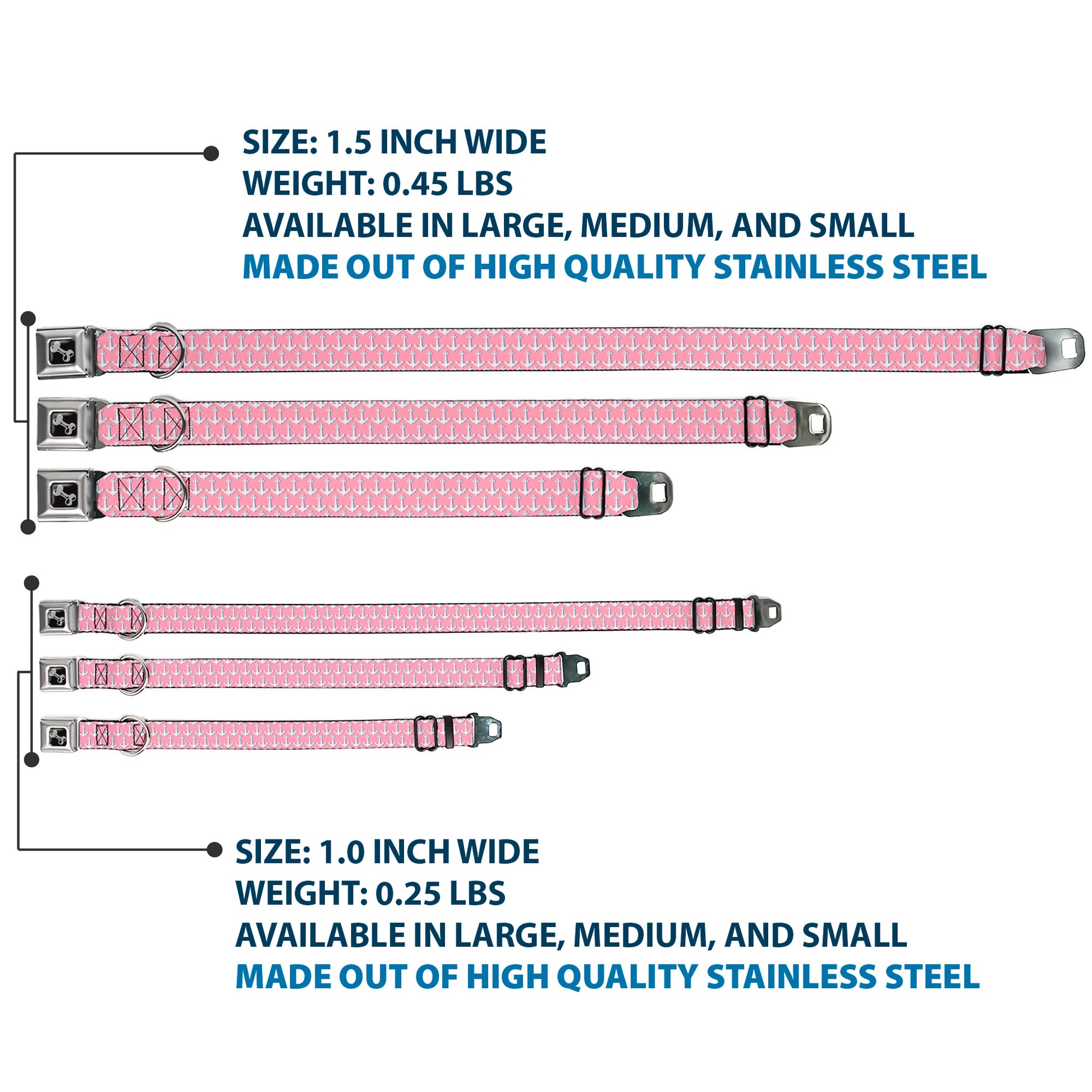 Dog Bone Seatbelt Buckle Collar - Anchor2 Monogram Baby Pink/Baby Blue/White Seatbelt Buckle Collars Buckle-Down