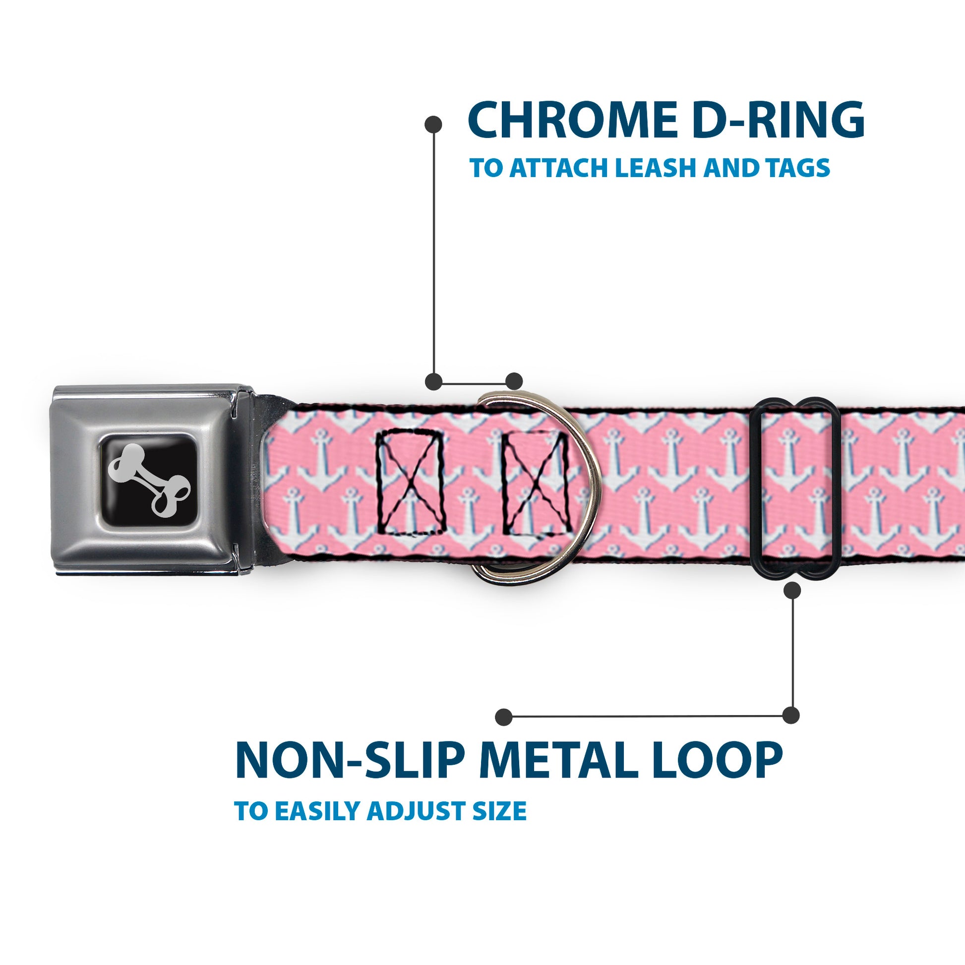 Dog Bone Seatbelt Buckle Collar - Anchor2 Monogram Baby Pink/Baby Blue/White Seatbelt Buckle Collars Buckle-Down