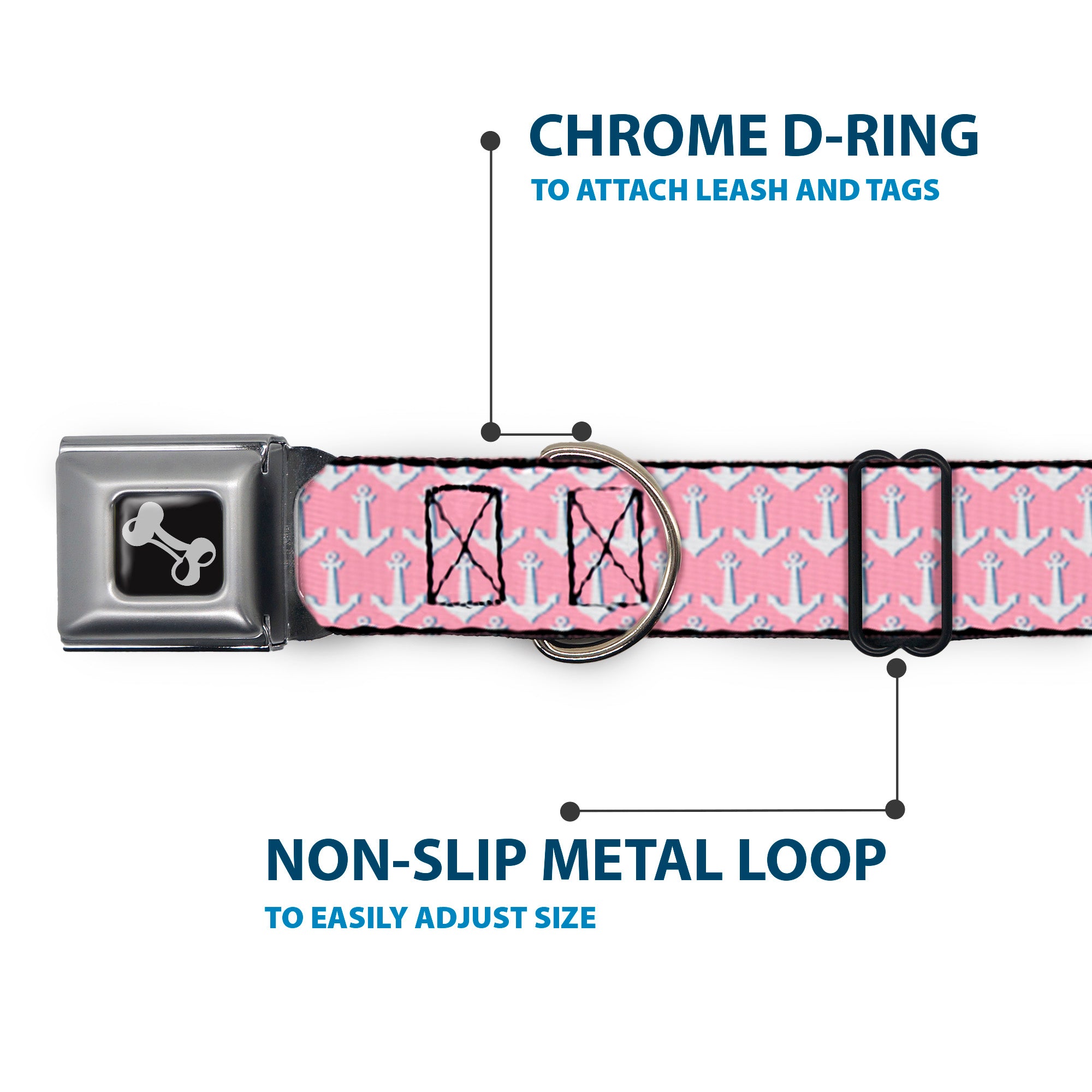 Dog Bone Seatbelt Buckle Collar - Anchor2 Monogram Baby Pink/Baby Blue/White Seatbelt Buckle Collars Buckle-Down