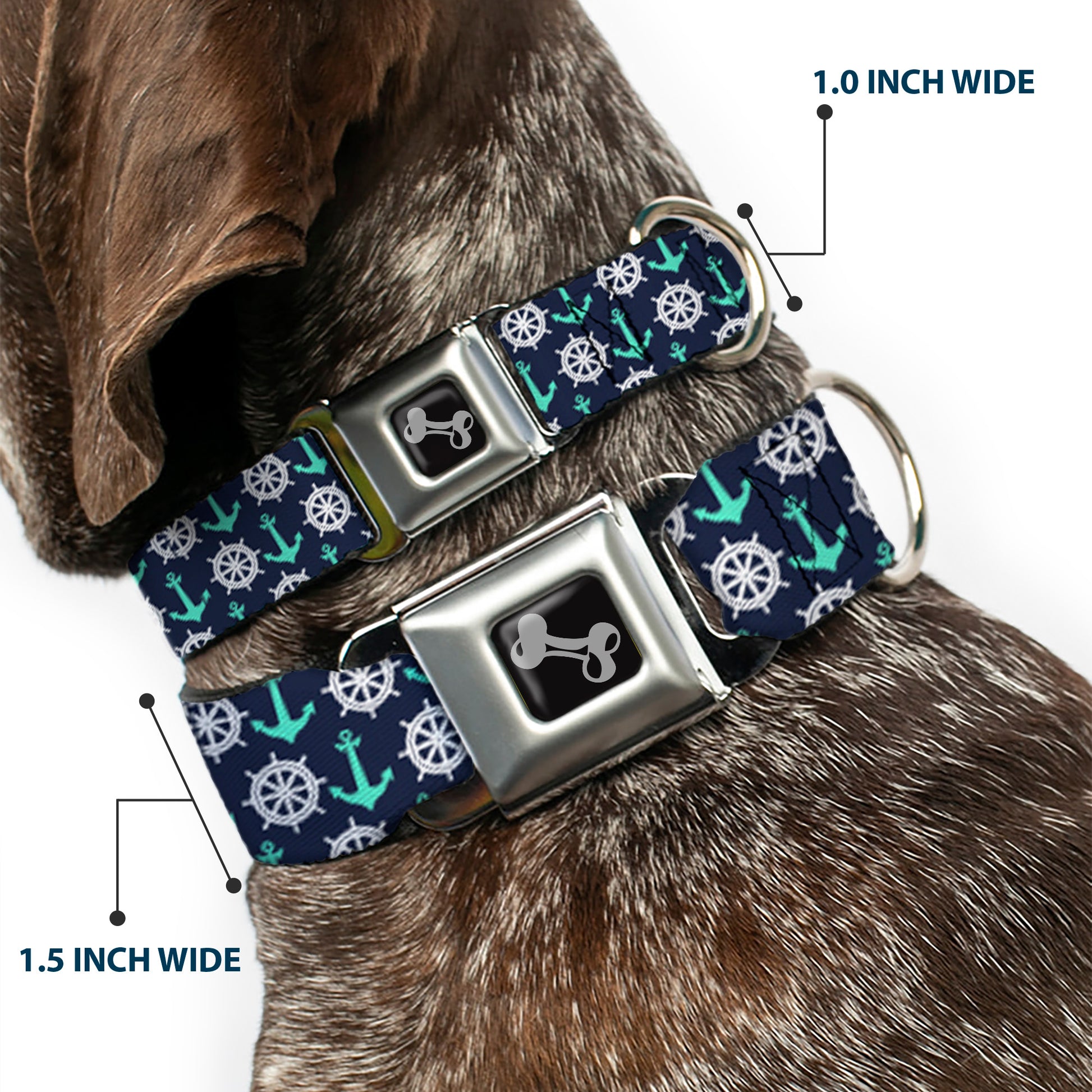 Dog Bone Seatbelt Buckle Collar - Anchor2/Helm Monogram Navy/Turquoise/White Seatbelt Buckle Collars Buckle-Down