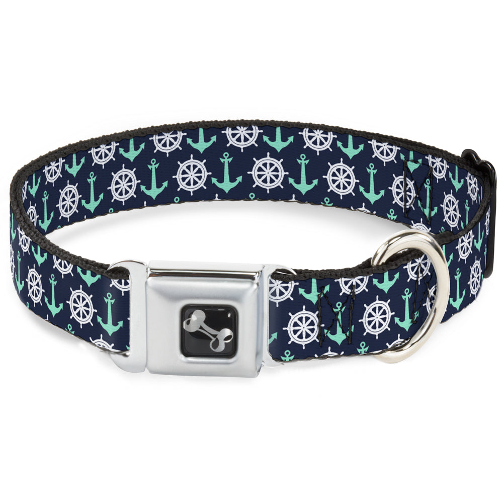 Dog Bone Seatbelt Buckle Collar - Anchor2/Helm Monogram Navy/Turquoise/White Seatbelt Buckle Collars Buckle-Down