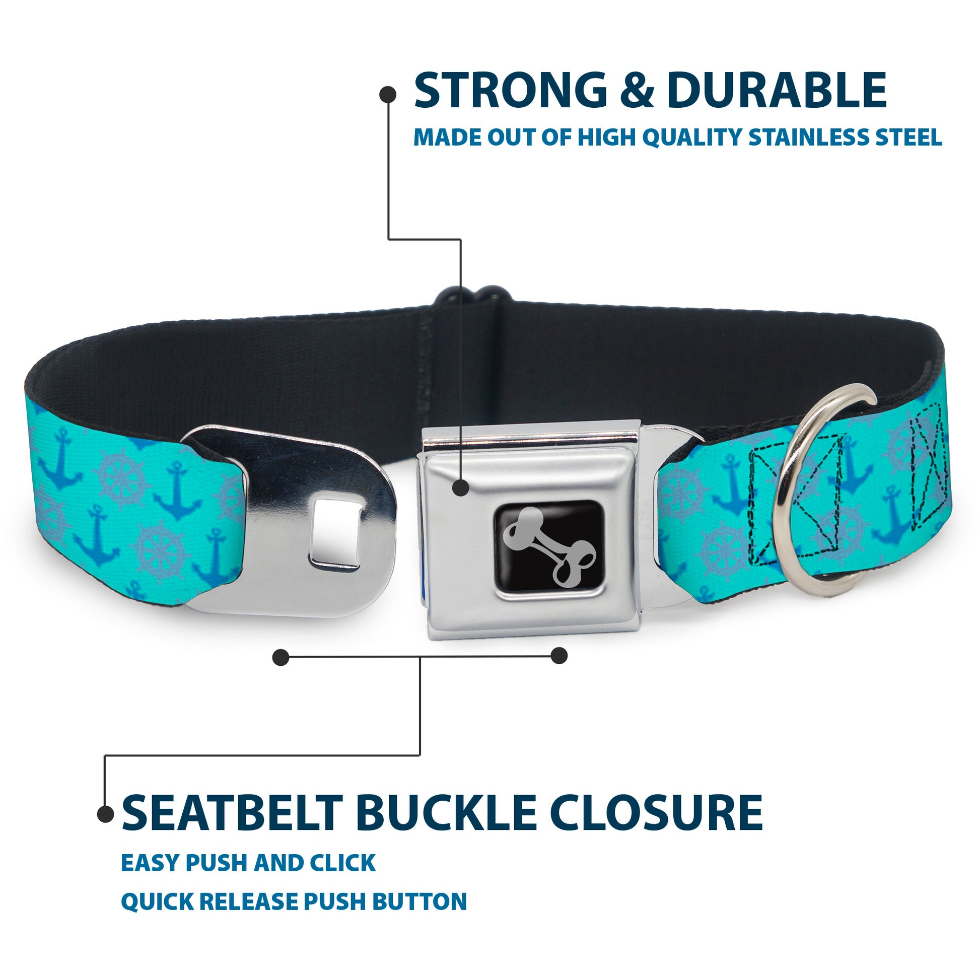 Dog Bone Seatbelt Buckle Collar - Anchor2/Helm Monogram Blues Seatbelt Buckle Collars Buckle-Down