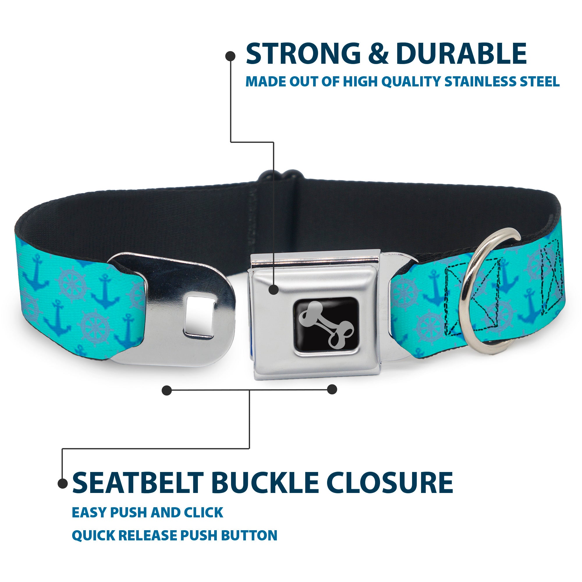 Dog Bone Seatbelt Buckle Collar - Anchor2/Helm Monogram Blues Seatbelt Buckle Collars Buckle-Down