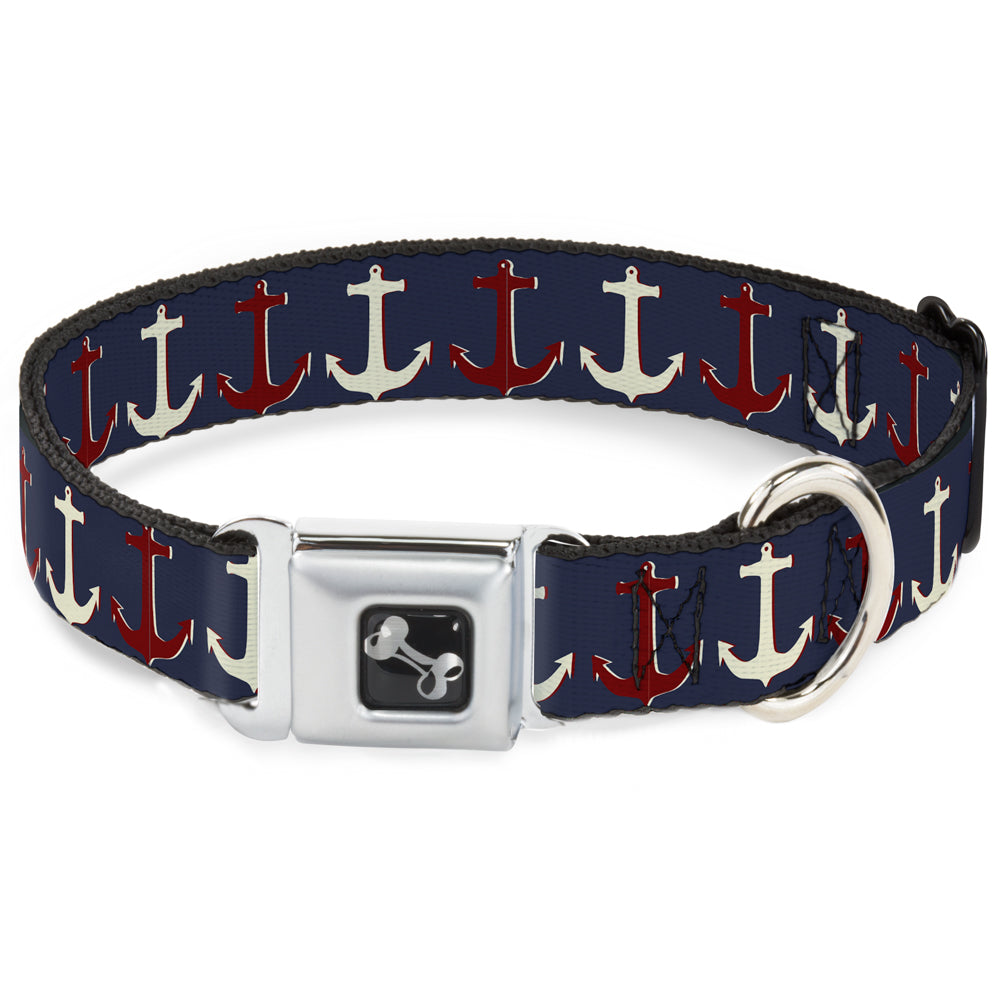 Dog Bone Seatbelt Buckle Collar - Anchor3 CLOSE-UP Navy/Red/Cream Seatbelt Buckle Collars Buckle-Down